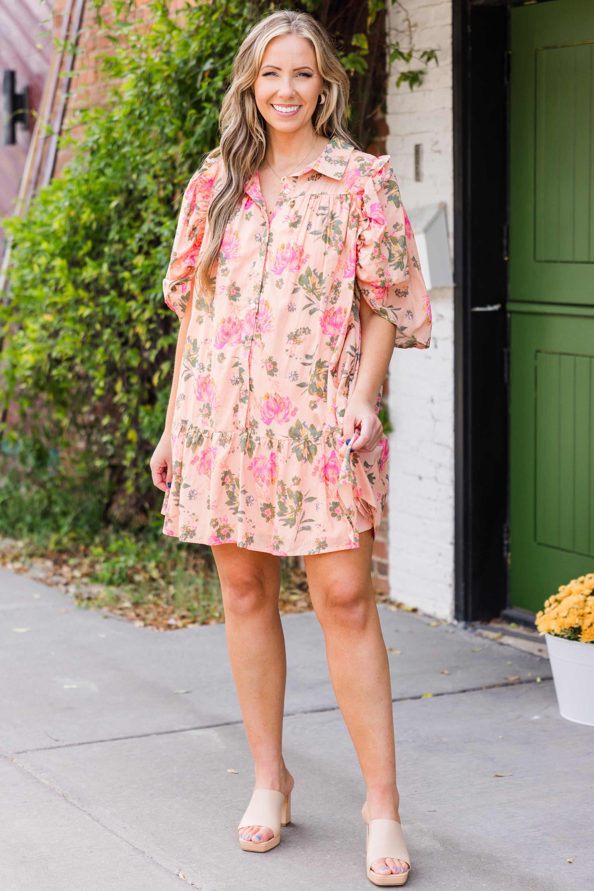 Let's Go Out Tonight Dress, Peach