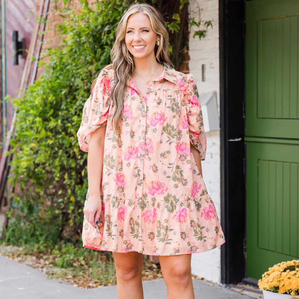 Let's Go Out Tonight Dress, Peach