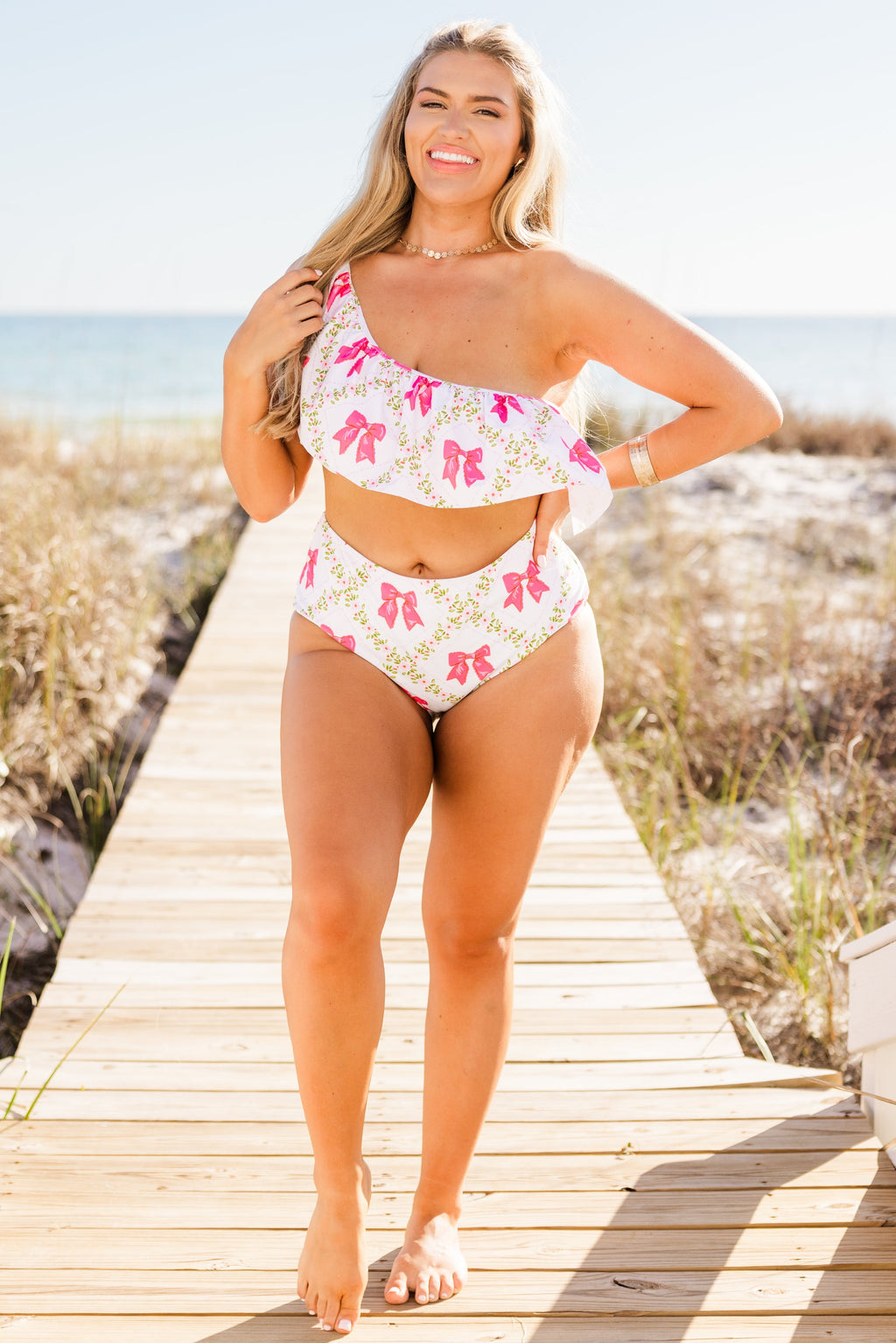 Let's Go Watch The Sunset Swim Bottom, Pink Bow