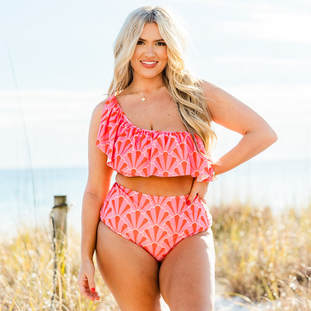 Let's Go Watch The Sunset Swim Bottom, Pink Geo