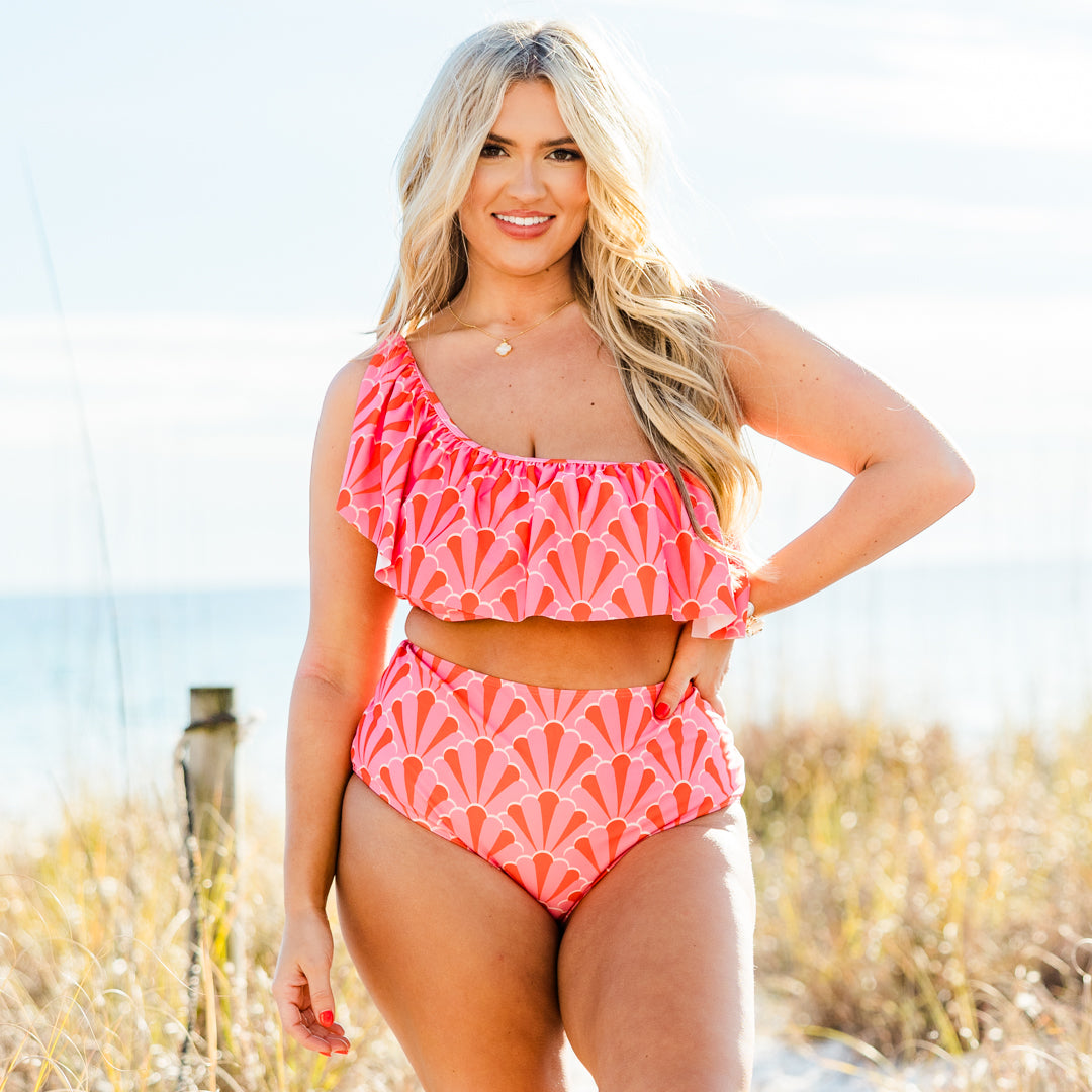 Let's Go Watch The Sunset Swim Bottom, Pink Geo