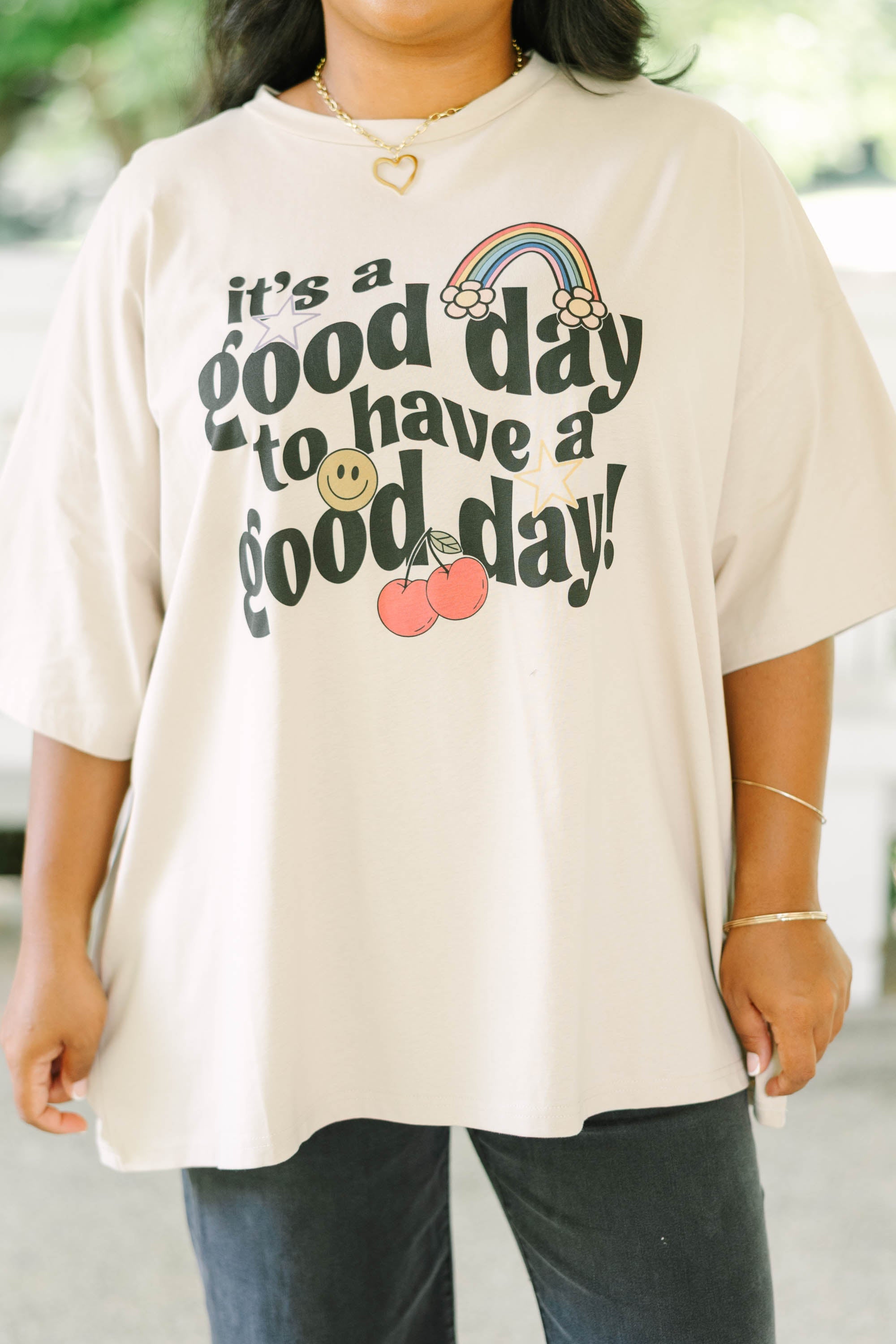 Let's Have a Good Day Boyfriend Tee, Light Mocha