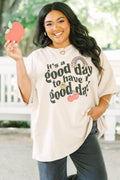 Let's Have a Good Day Boyfriend Tee, Light Mocha