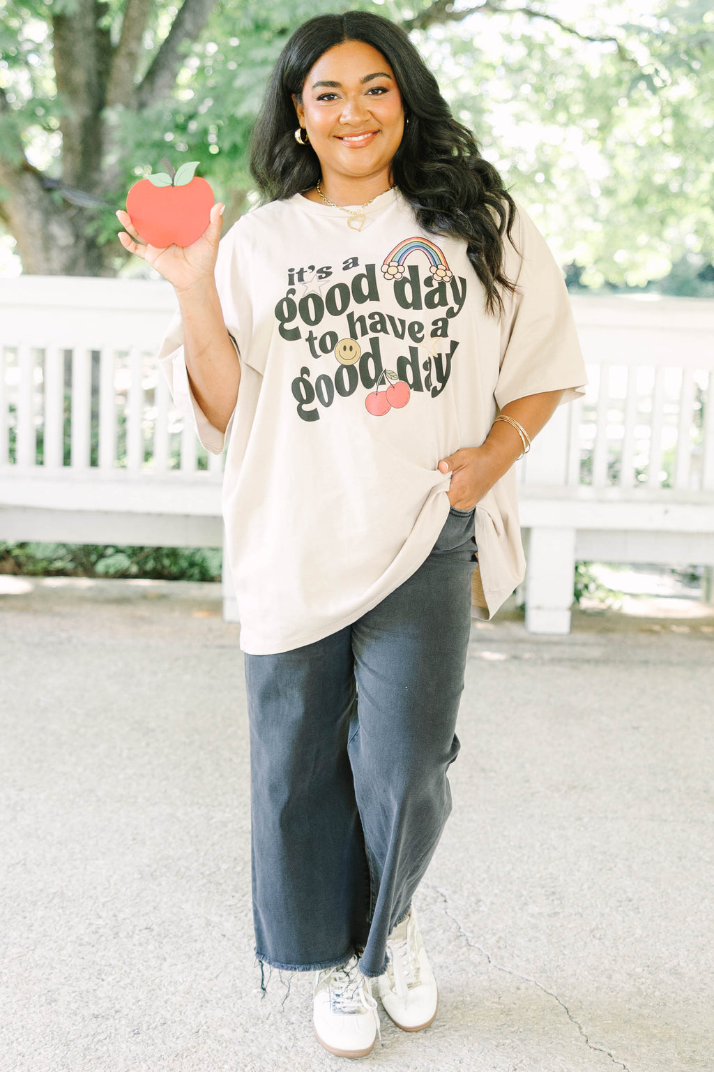 Let's Have a Good Day Boyfriend Tee, Light Mocha