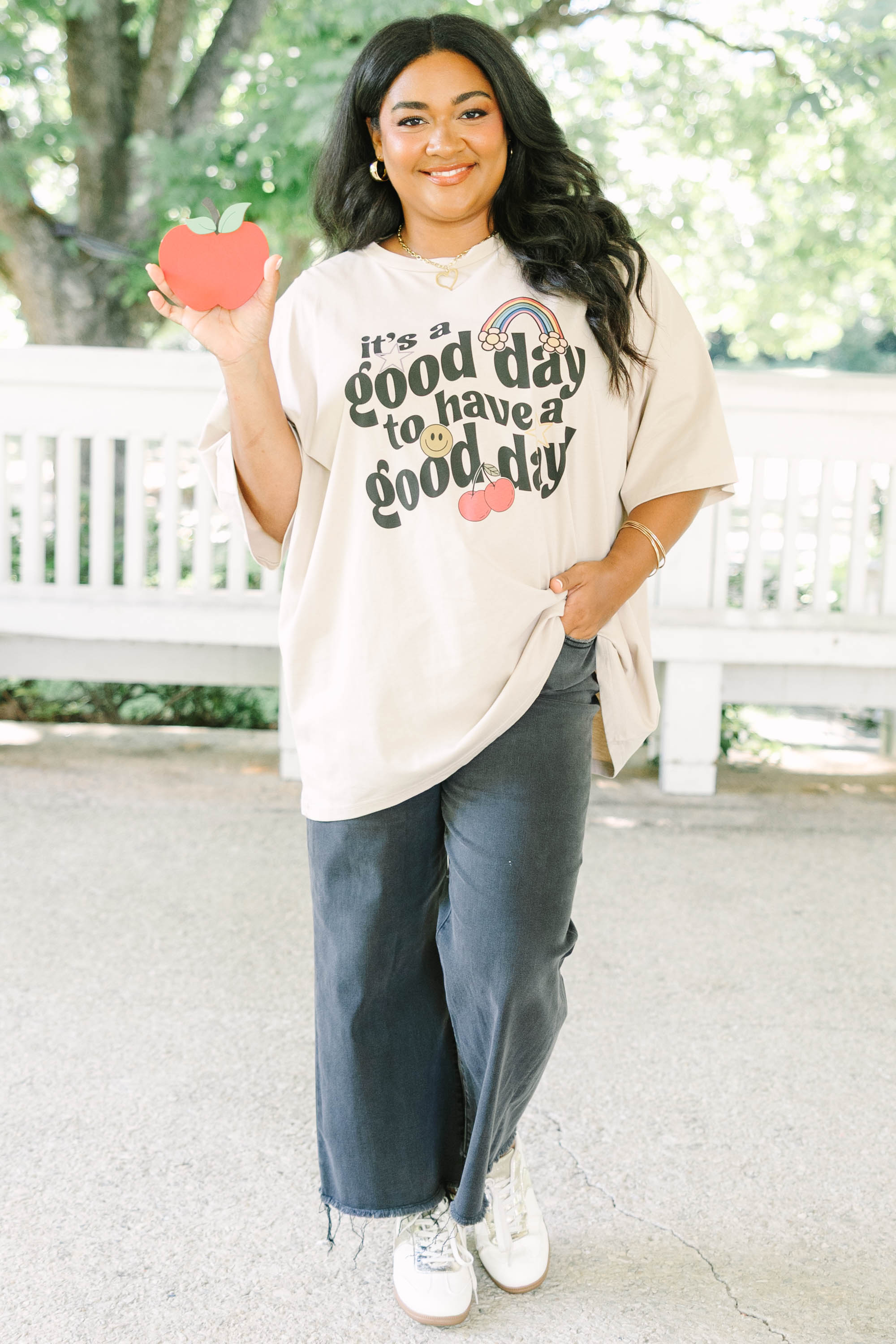Let's Have a Good Day Boyfriend Tee, Light Mocha