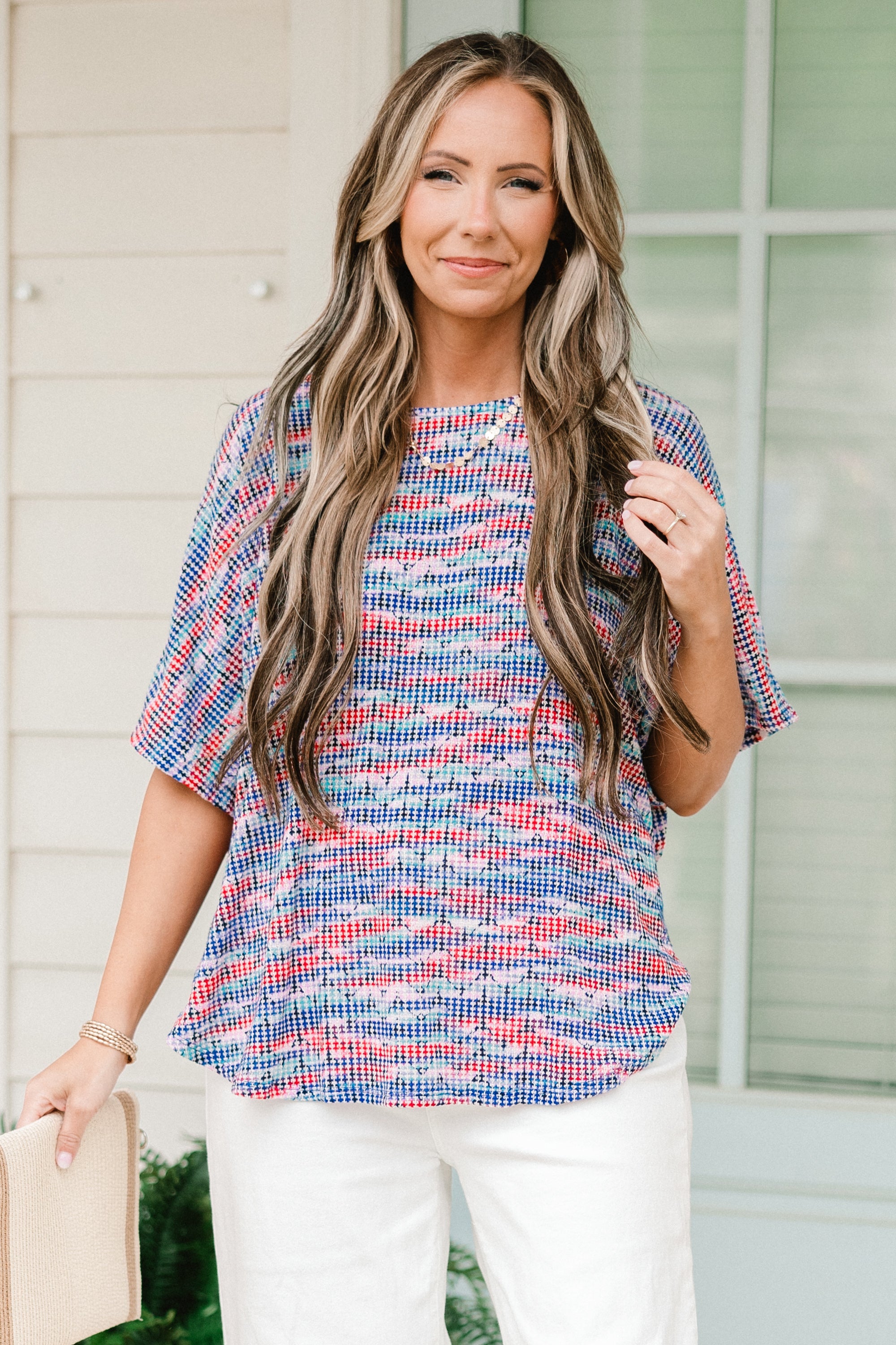 Let's Talk About It Top, Blue/Red
