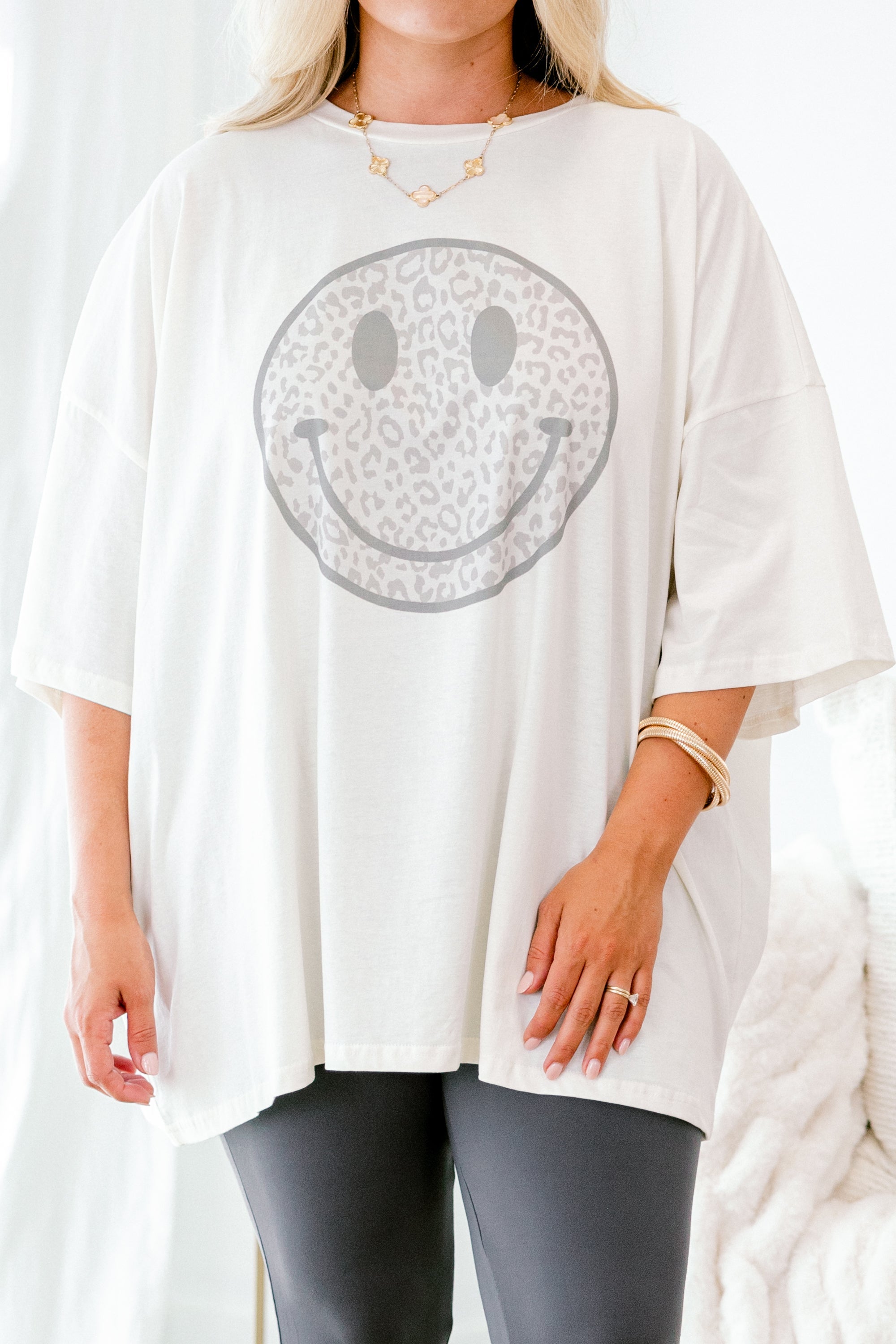Lil Bit Of Leopard Boyfriend Tee, Ivory