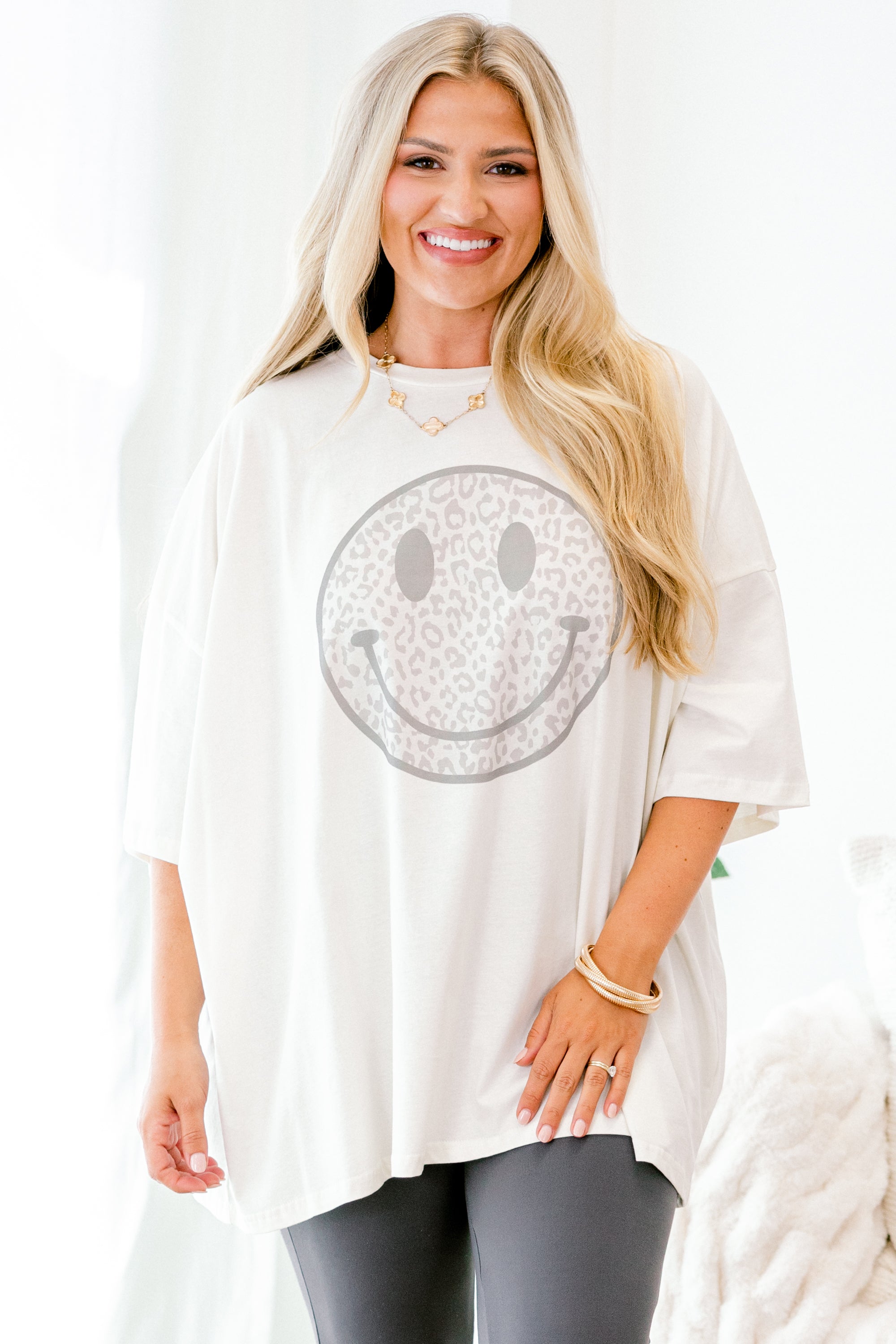 Lil Bit Of Leopard Boyfriend Tee, Ivory