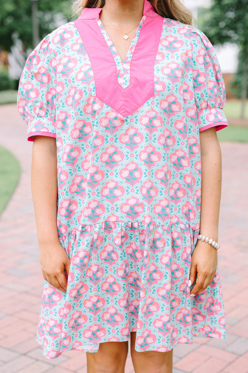 Line It Up Dress, Pink-Green