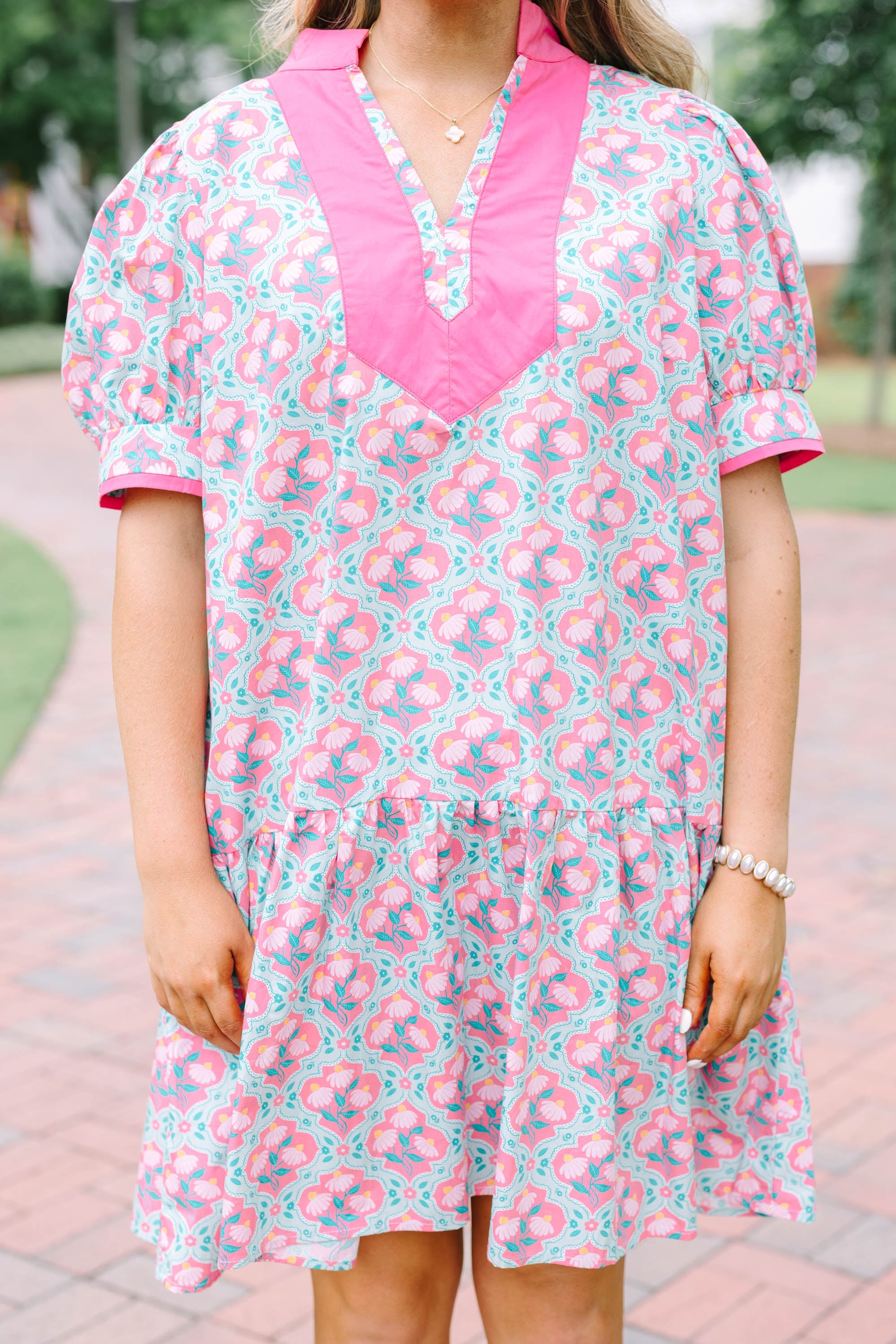 Line It Up Dress, Pink-Green