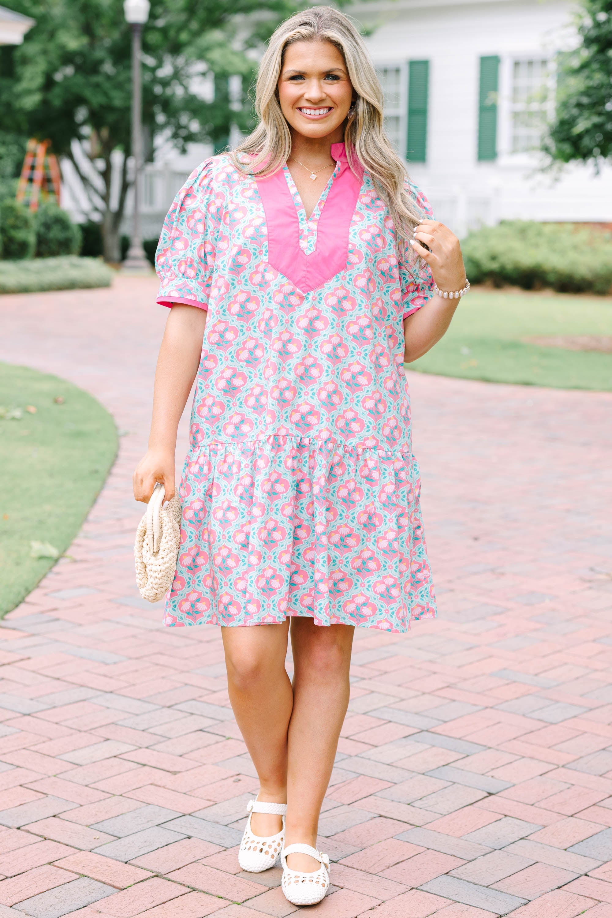 Line It Up Dress, Pink-Green
