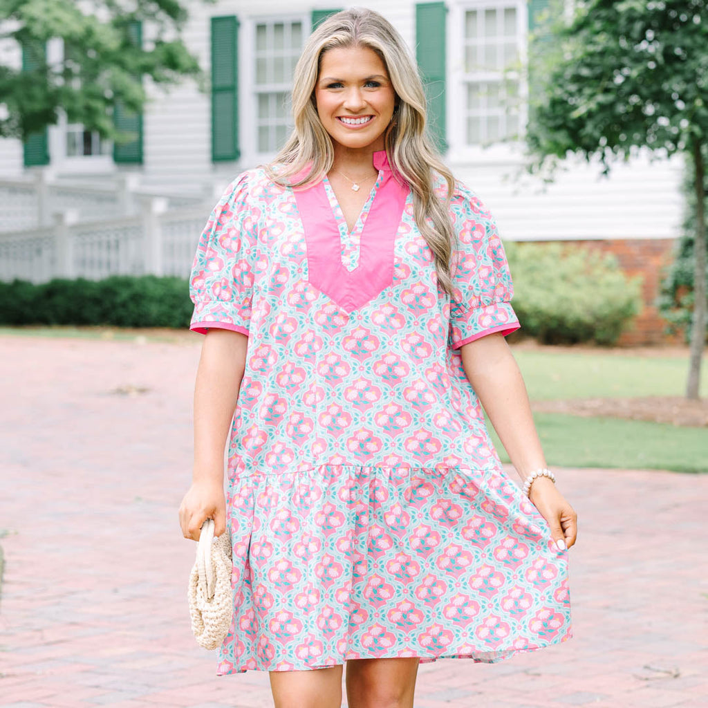 Line It Up Dress, Pink-Green