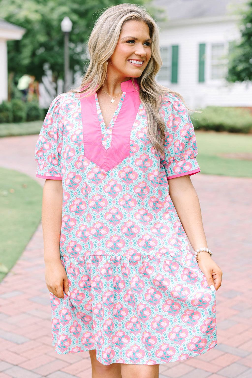 Line It Up Dress, Pink-Green