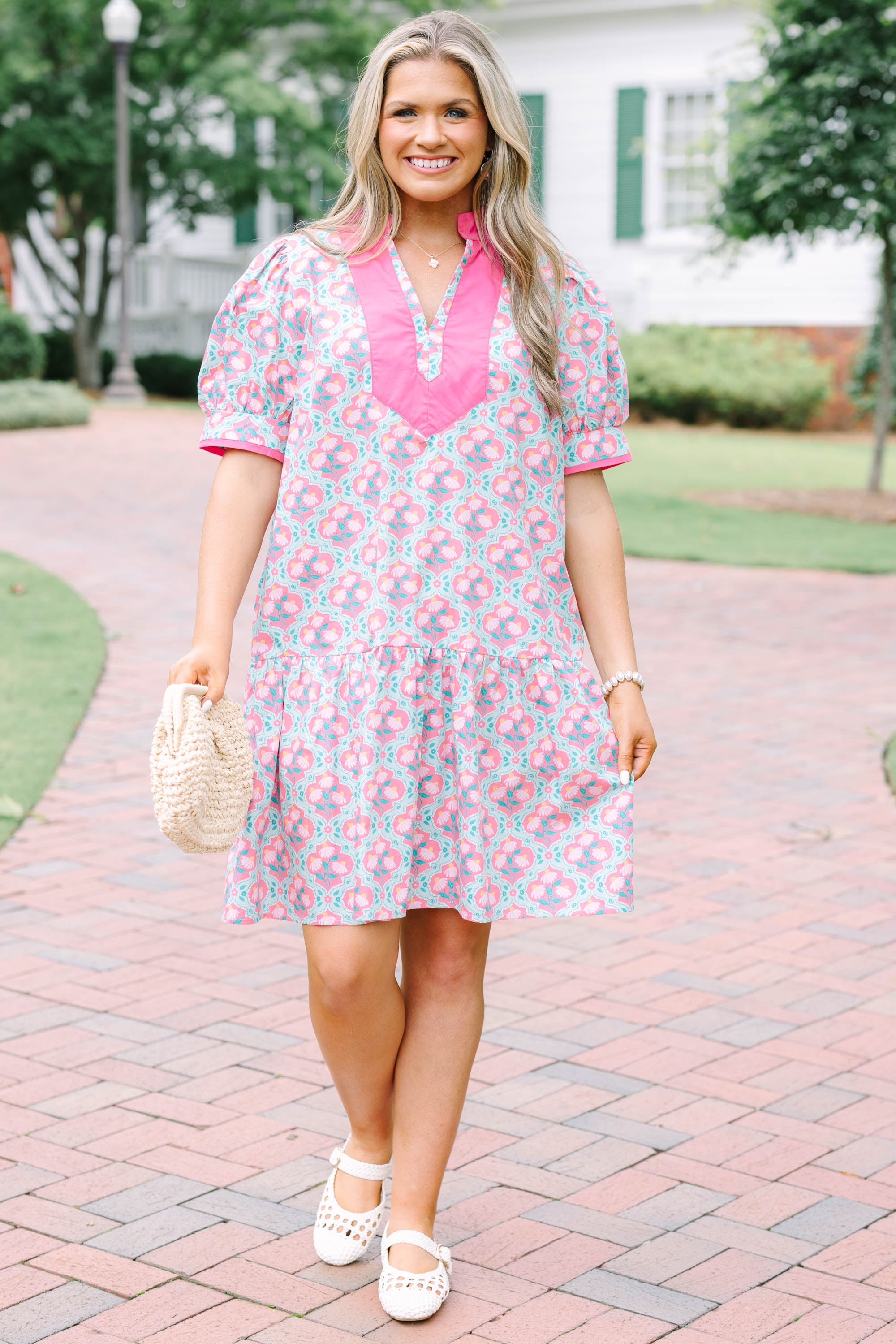 Line It Up Dress, Pink-Green
