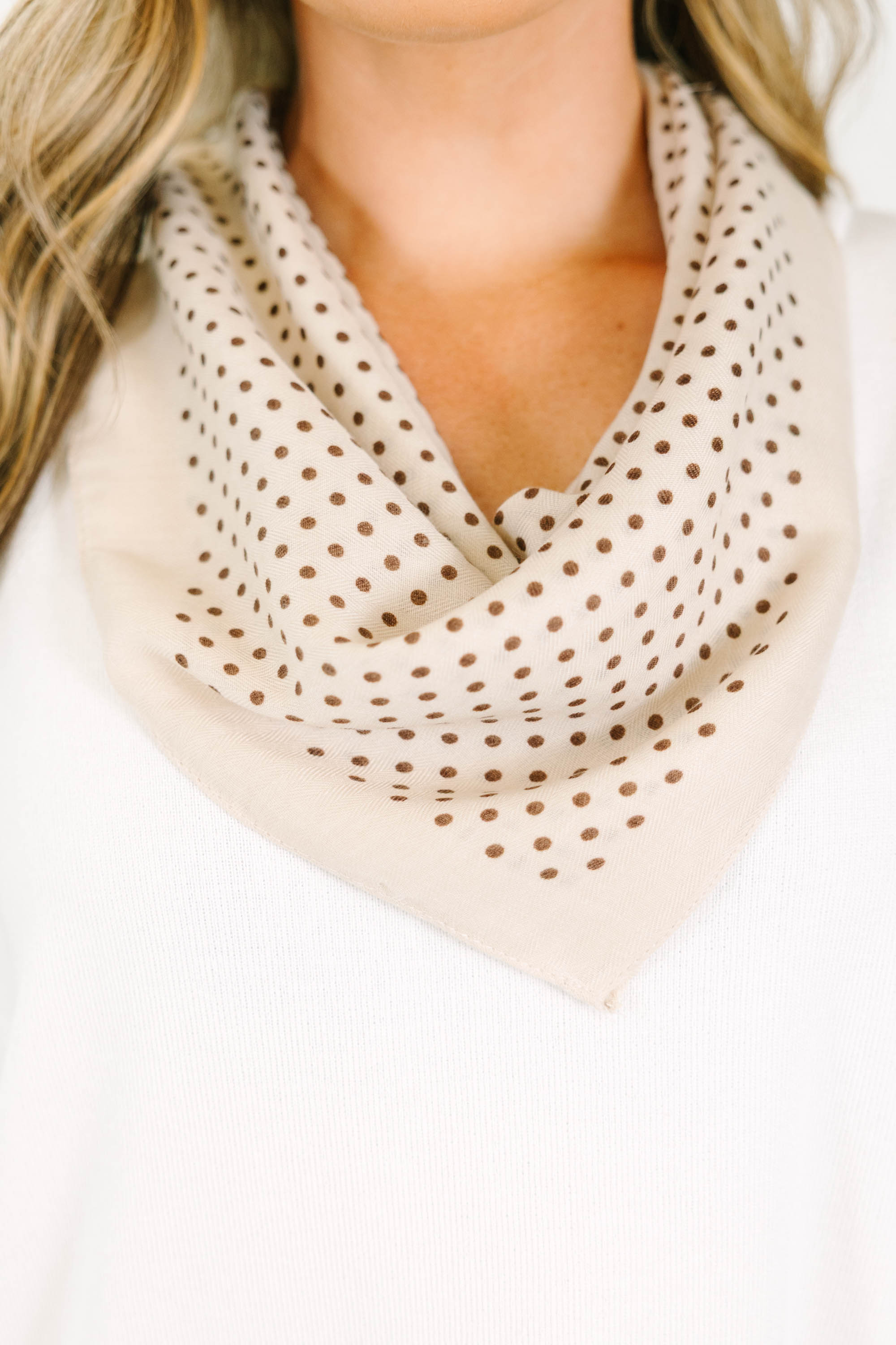 Looking In Scarf, Cream Polka Dot