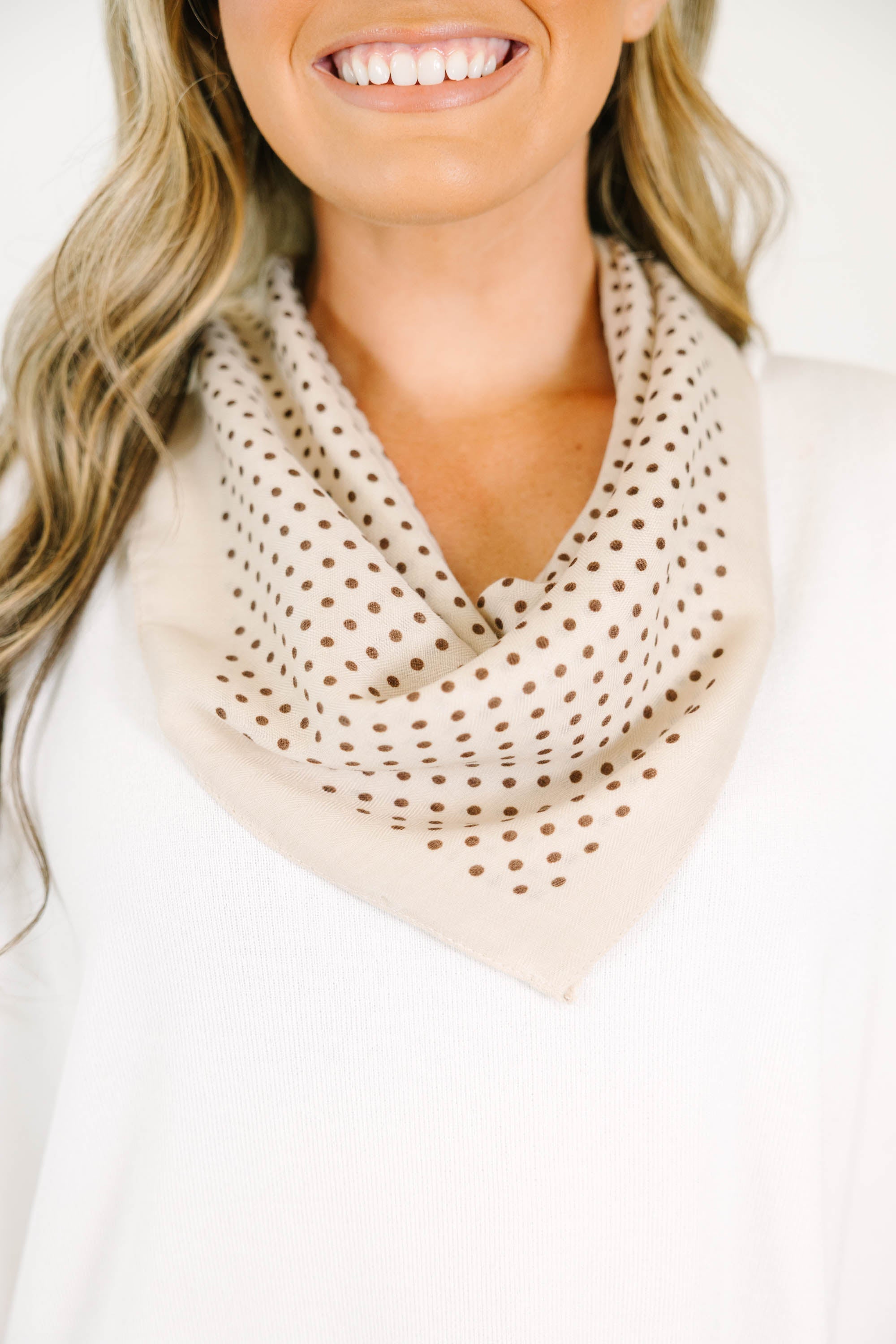 Looking In Scarf, Cream Polka Dot