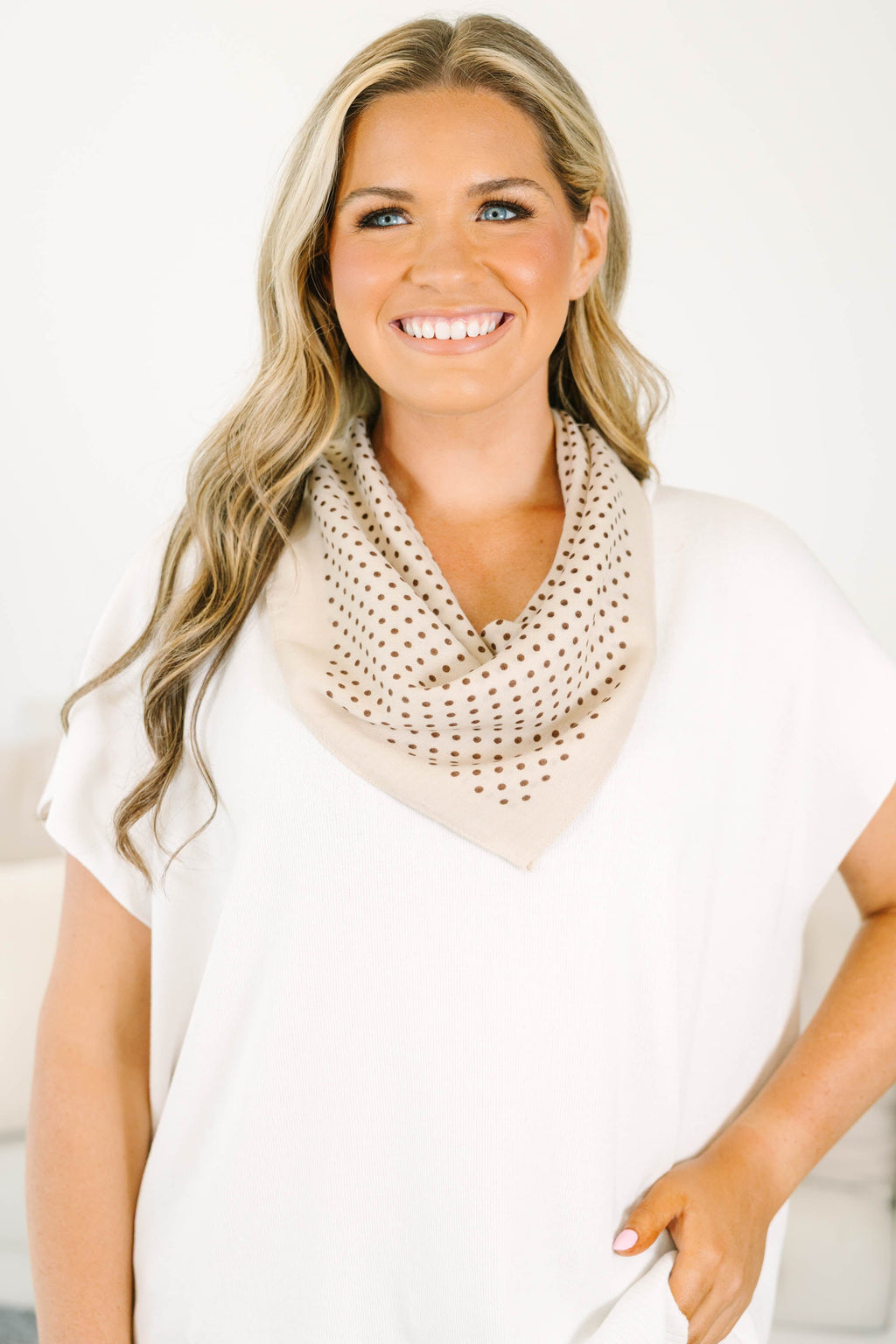 Looking In Scarf, Cream Polka Dot