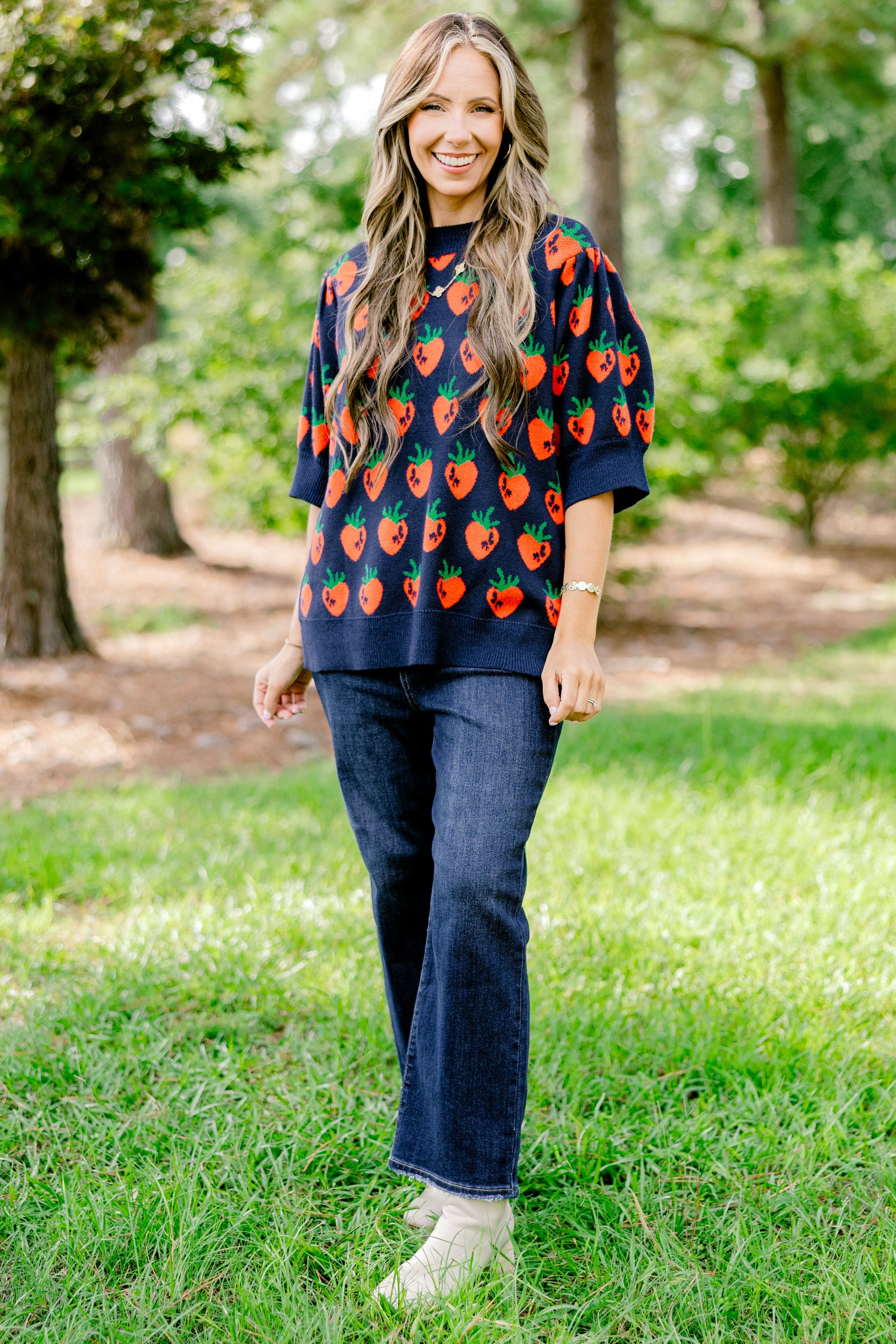 Love And Life Sweater, Navy Strawberry
