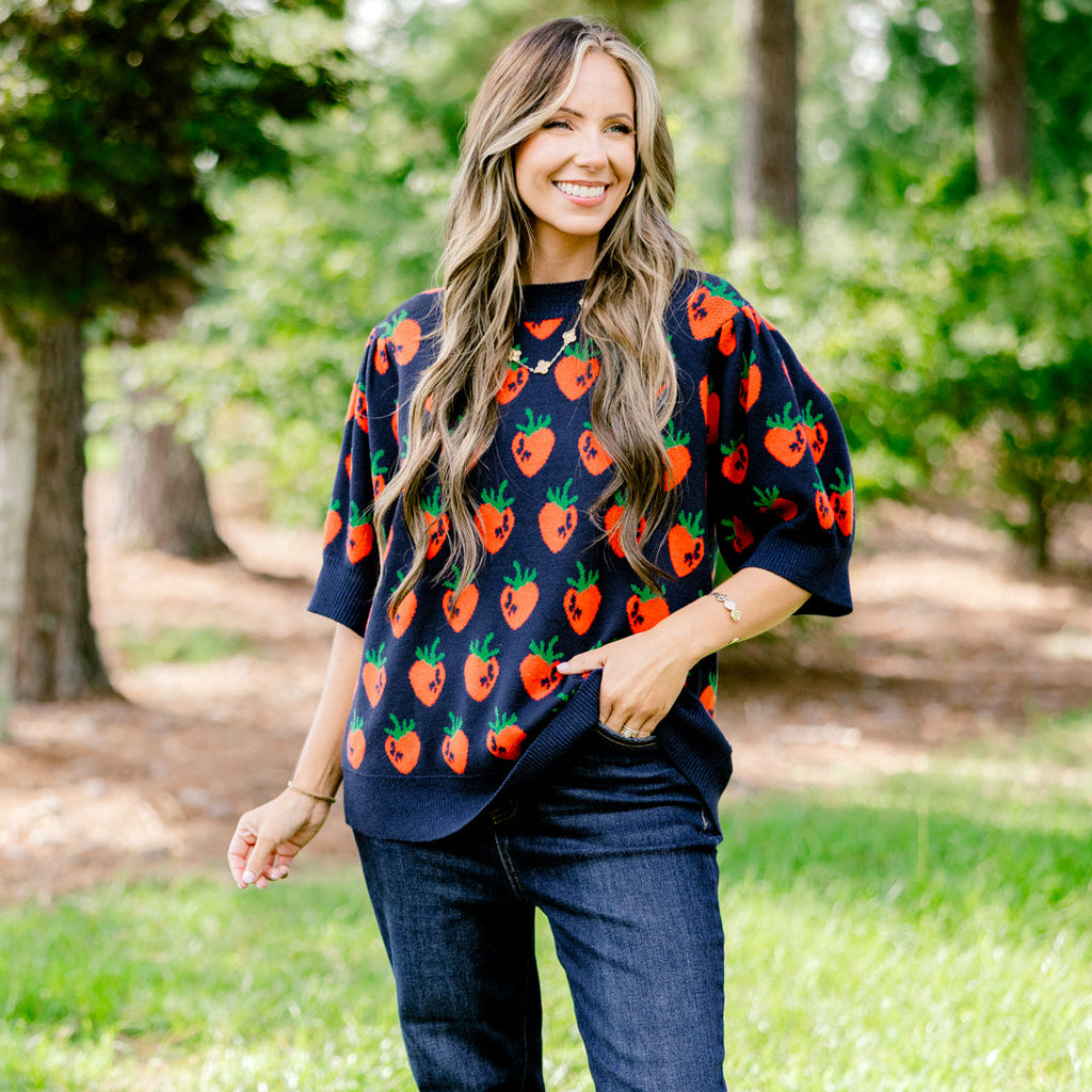Love And Life Sweater, Navy Strawberry