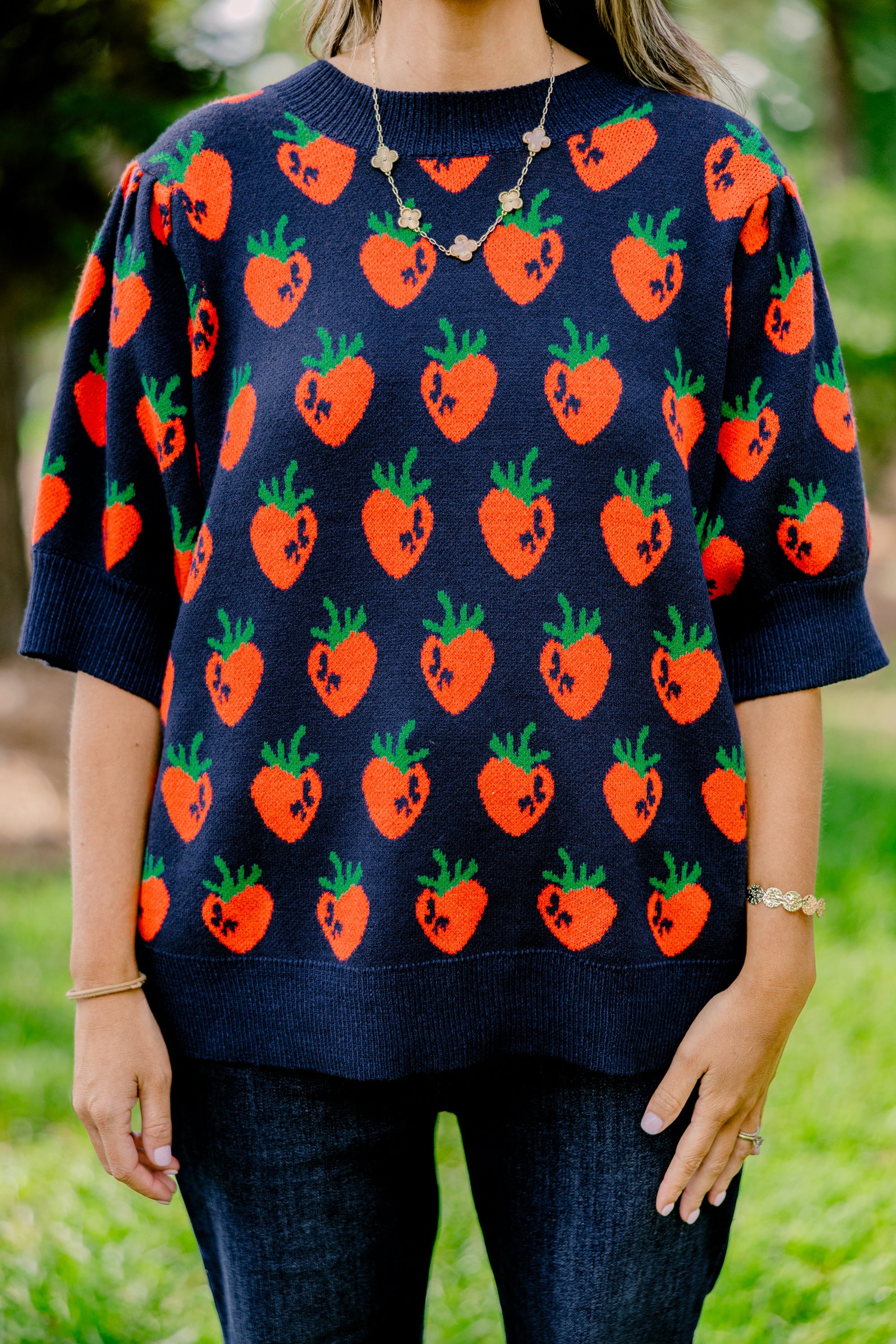 Love And Life Sweater, Navy Strawberry