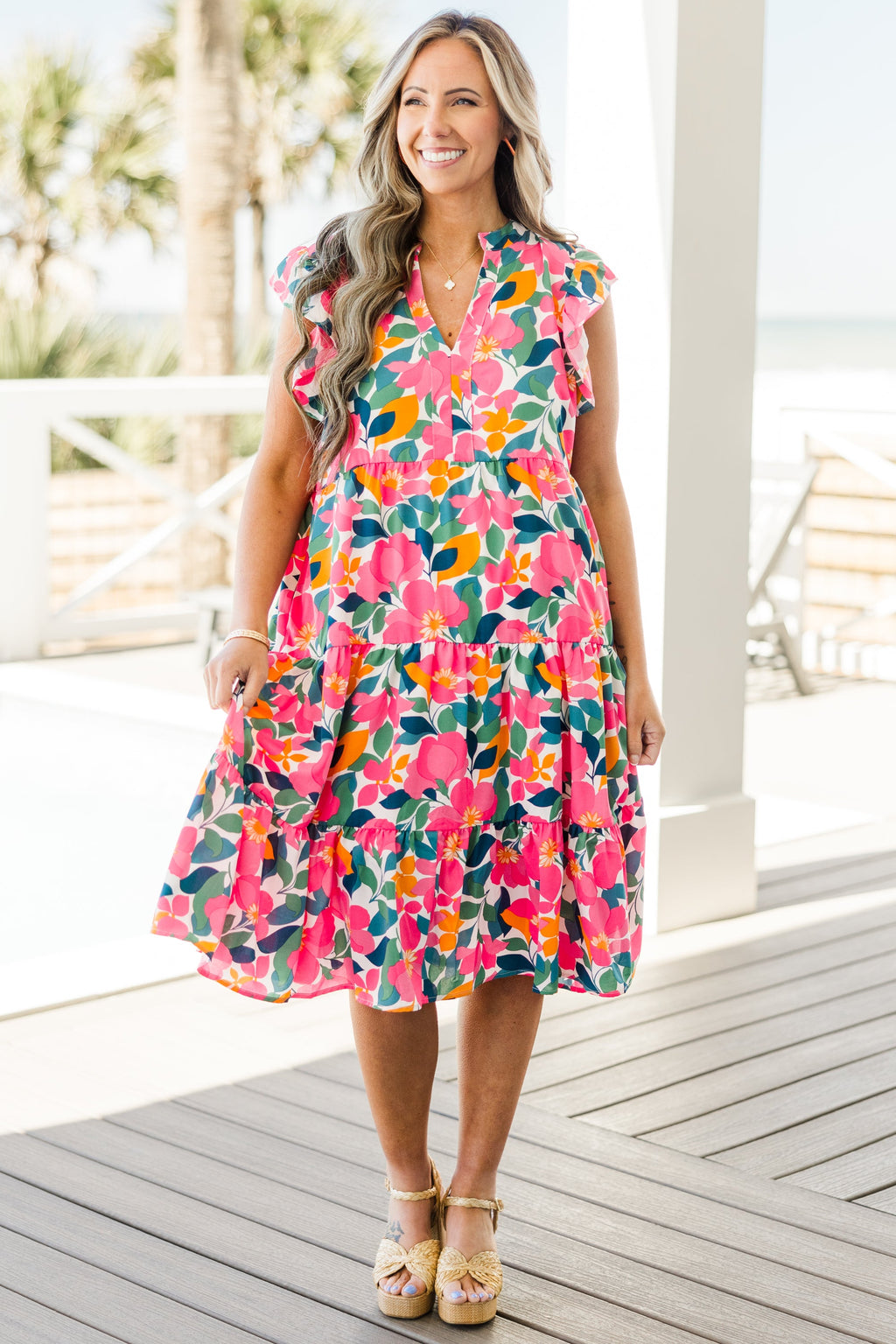 Love Grows Strong Midi Dress, White Floral