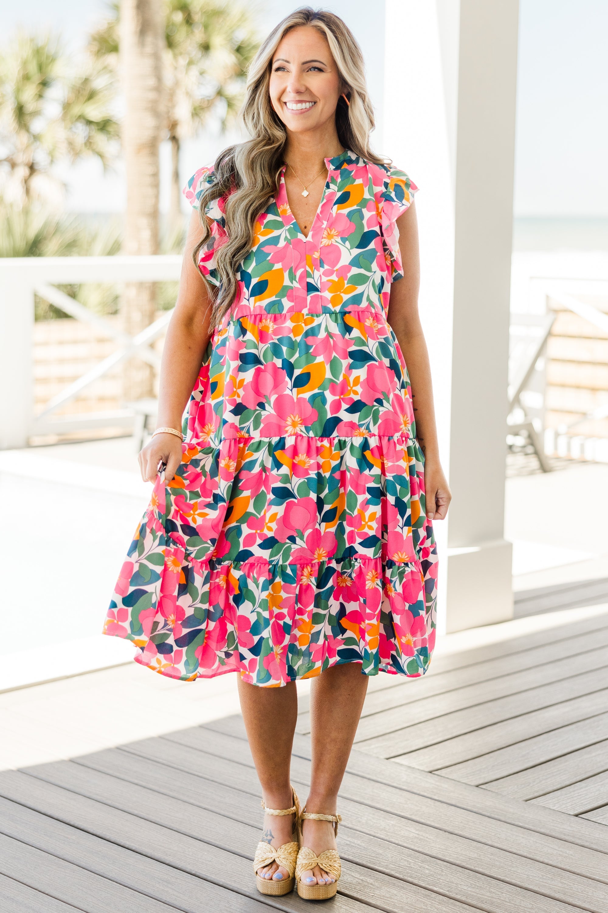 Love Grows Strong Midi Dress, White Floral