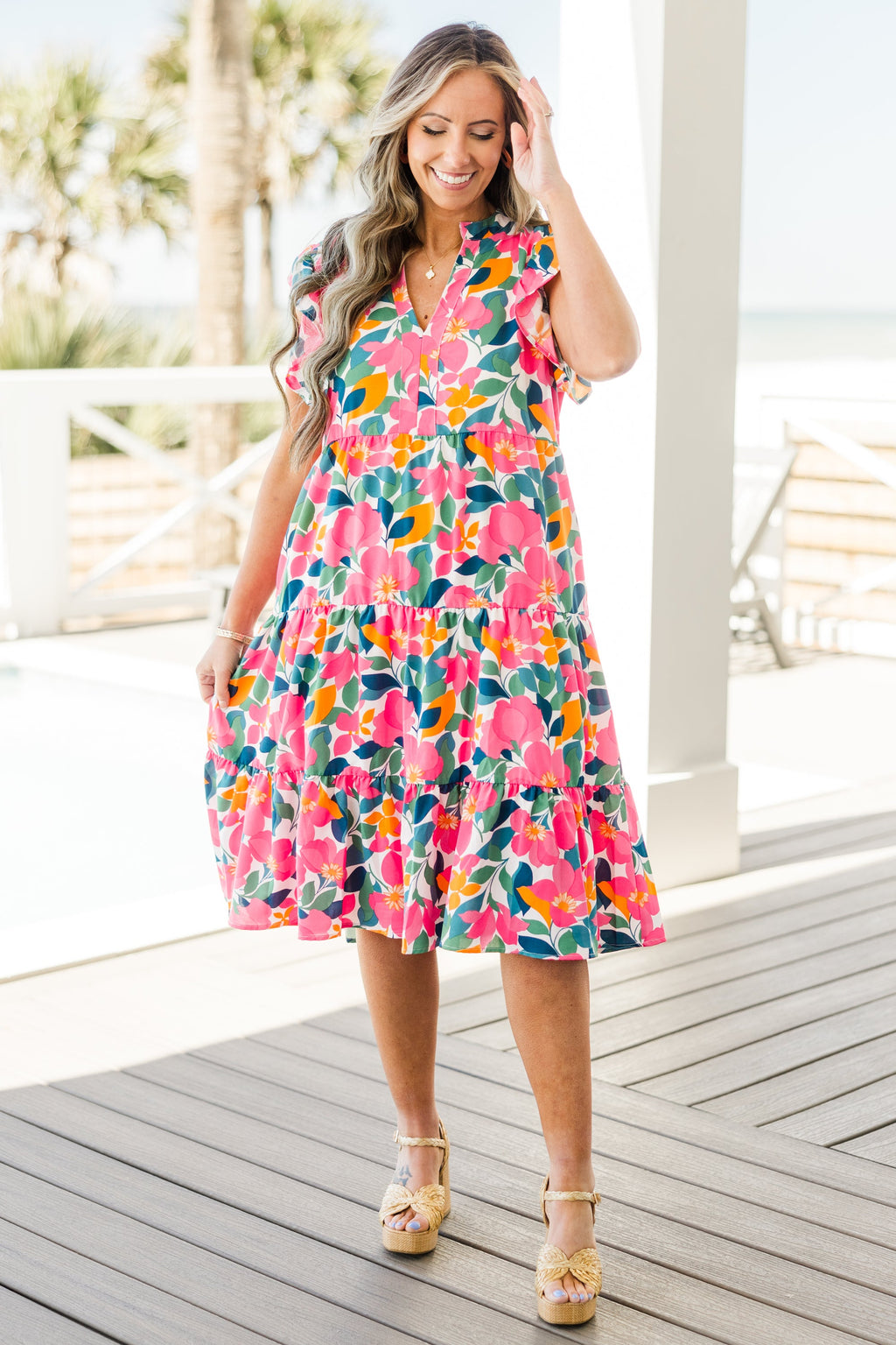 Love Grows Strong Midi Dress, White Floral