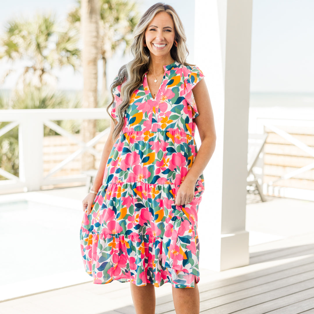 Love Grows Strong Midi Dress, White Floral