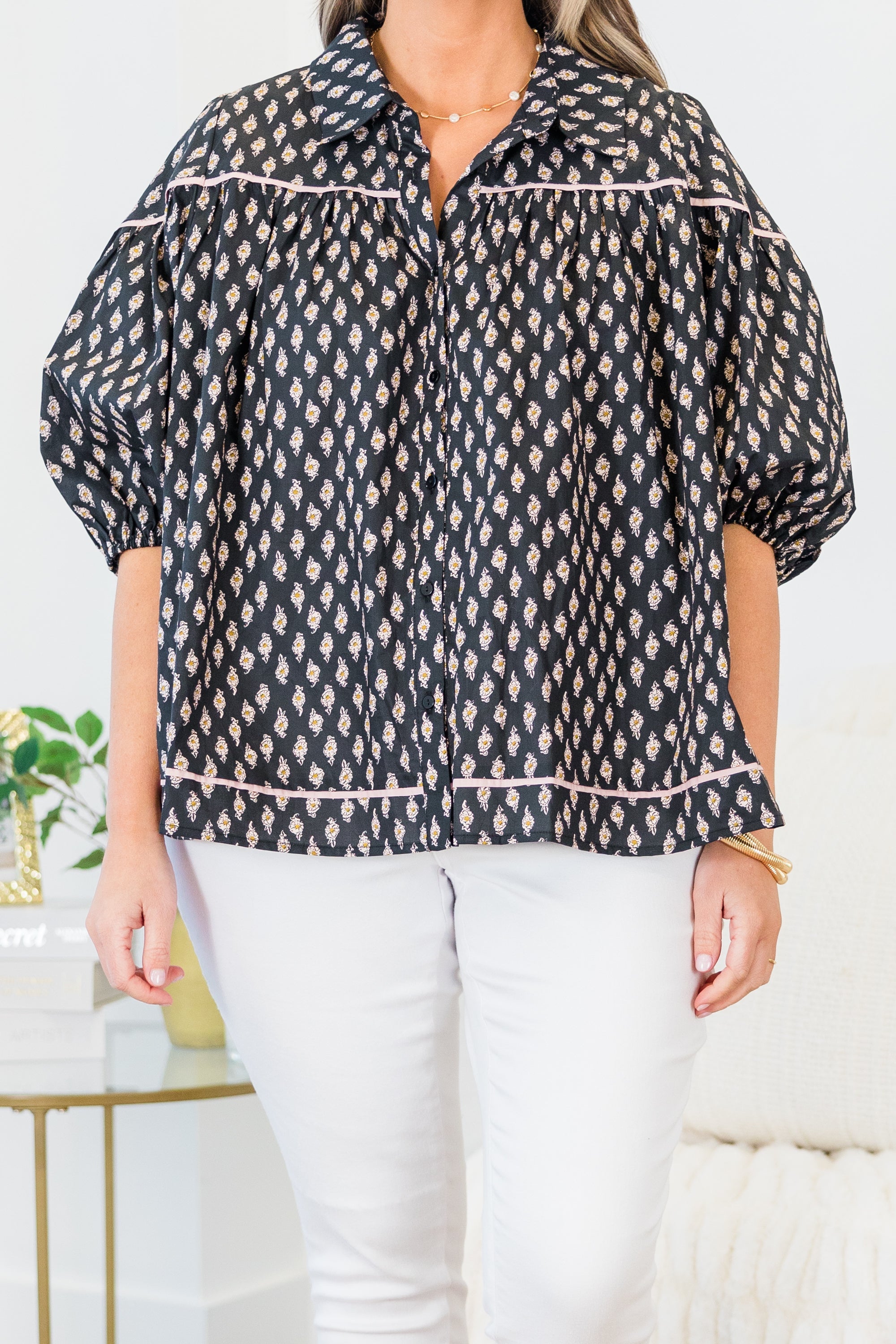 Love Is All Around Blouse, Black/Pink