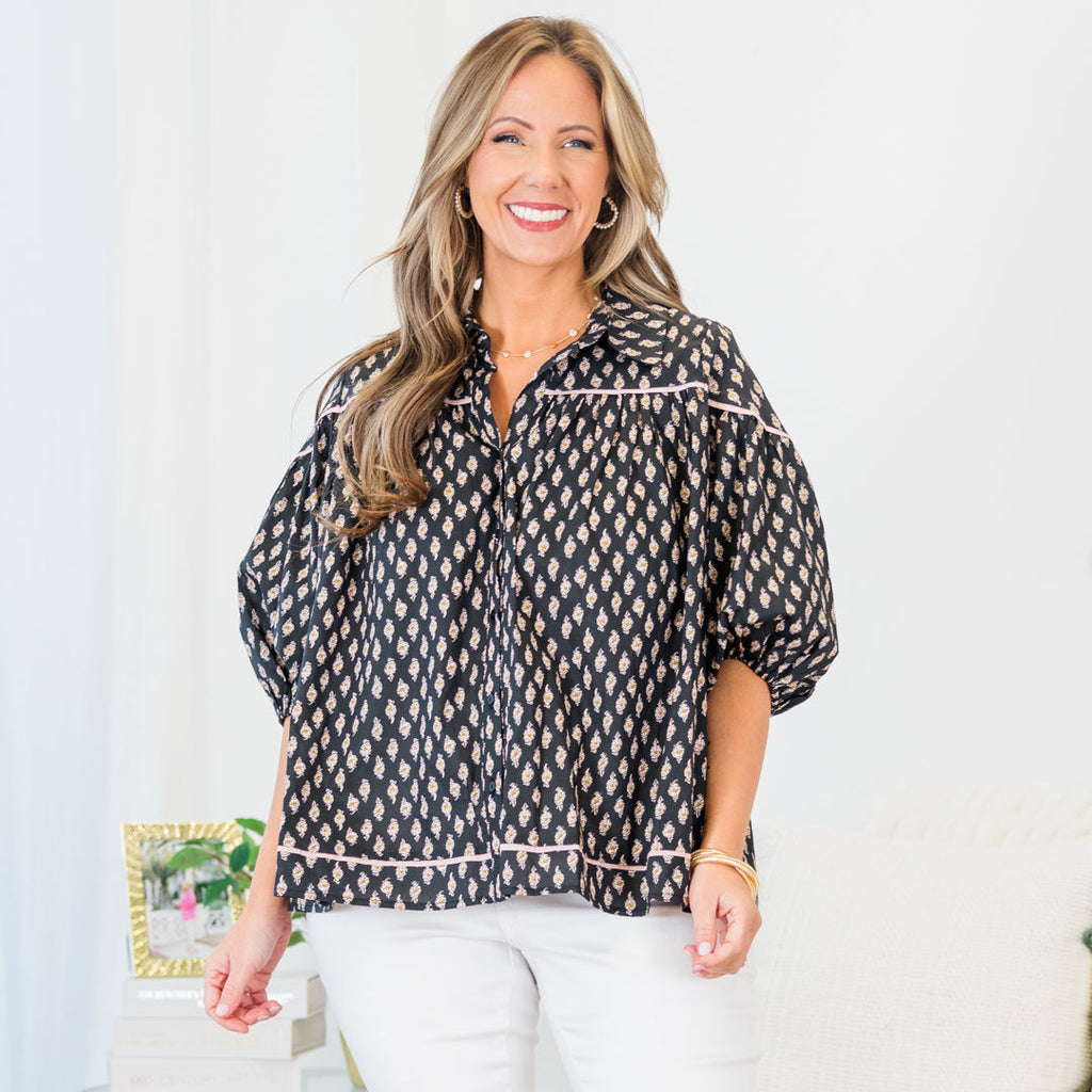 Love Is All Around Blouse, Black/Pink