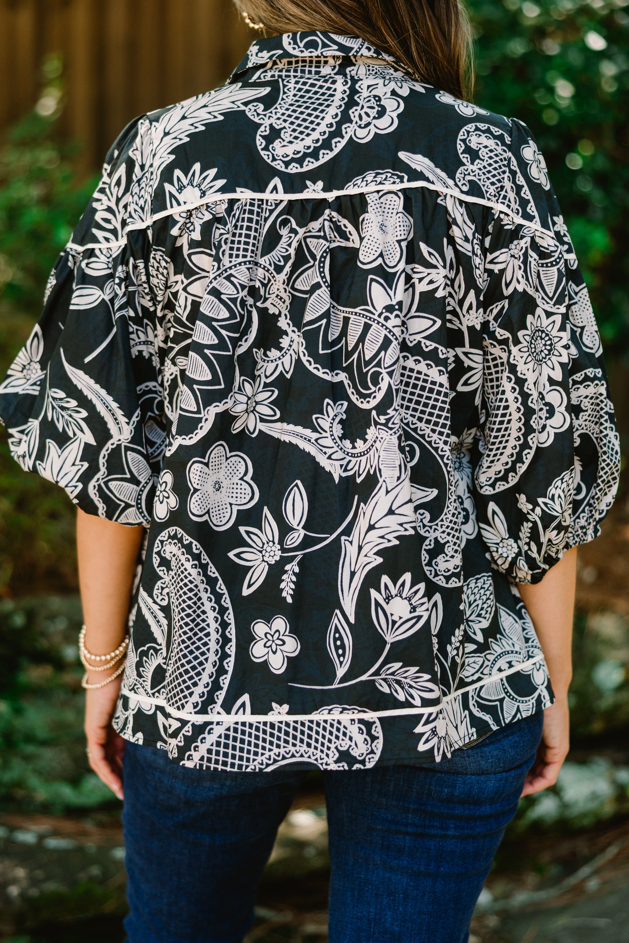 Love Is All Around Blouse, Black Paisley