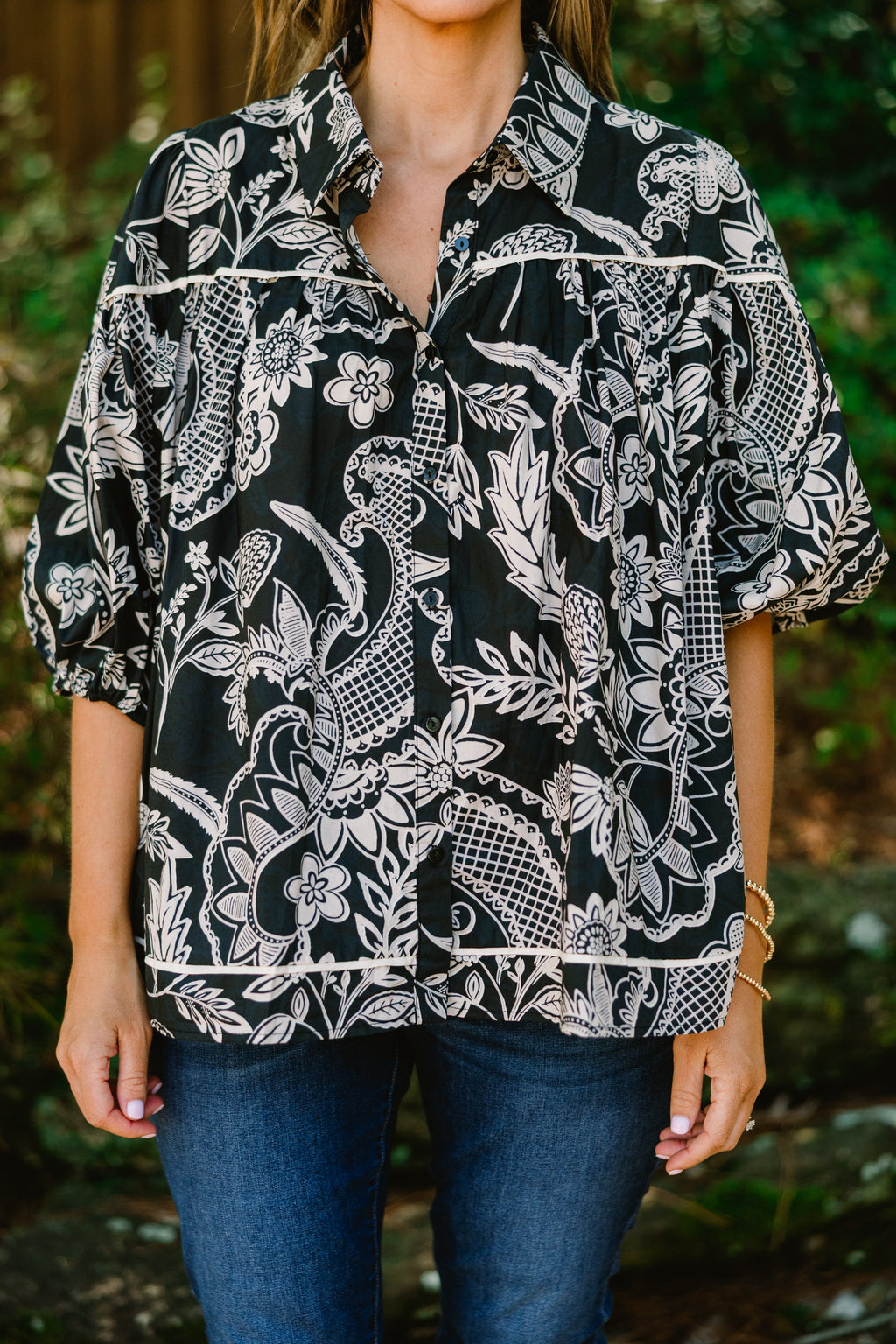 Love Is All Around Blouse, Black Paisley
