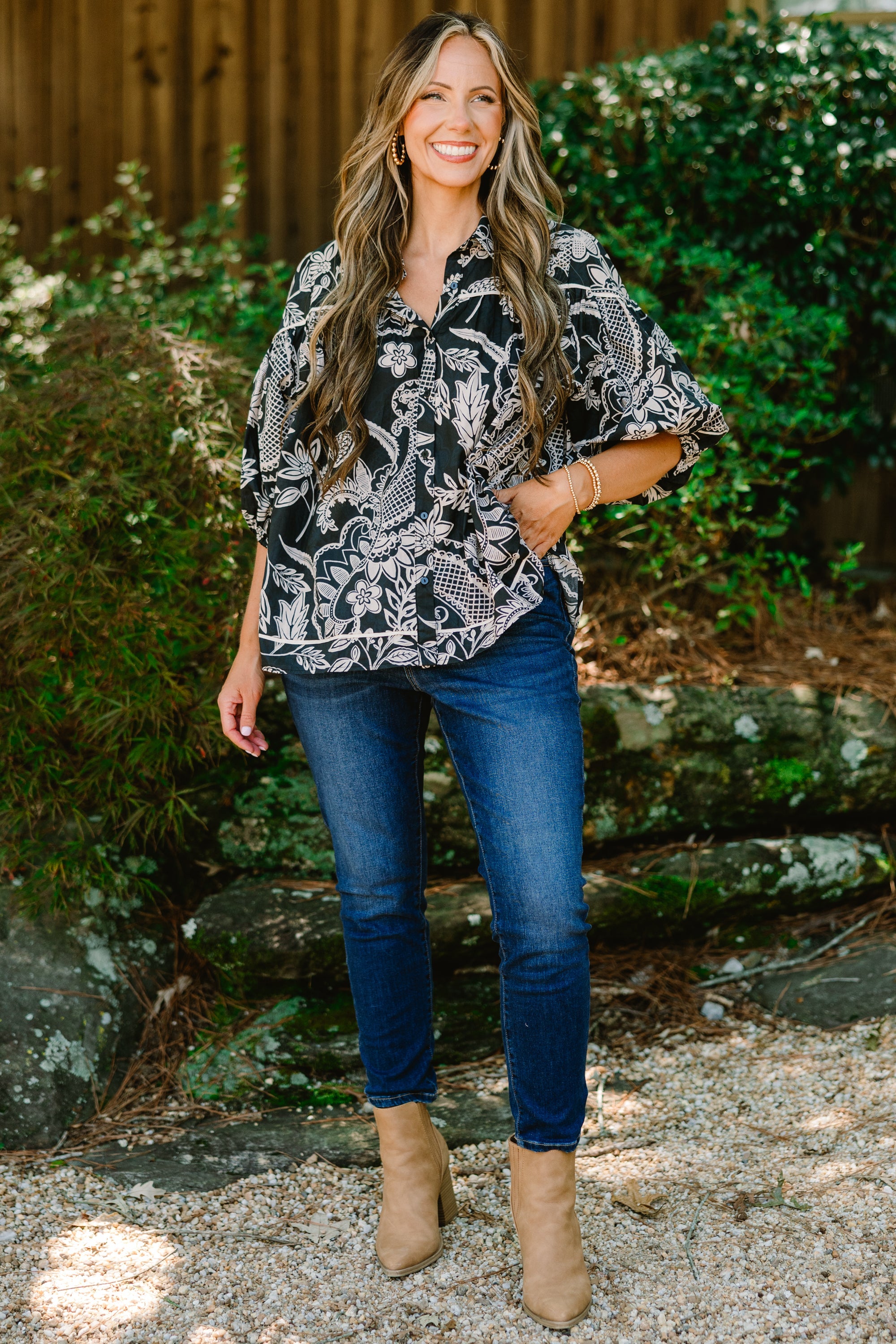 Love Is All Around Blouse, Black Paisley