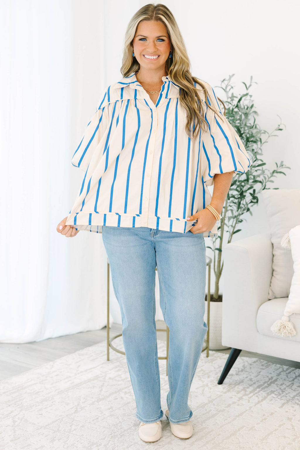 Love Is All Around Blouse, Blue Stripe