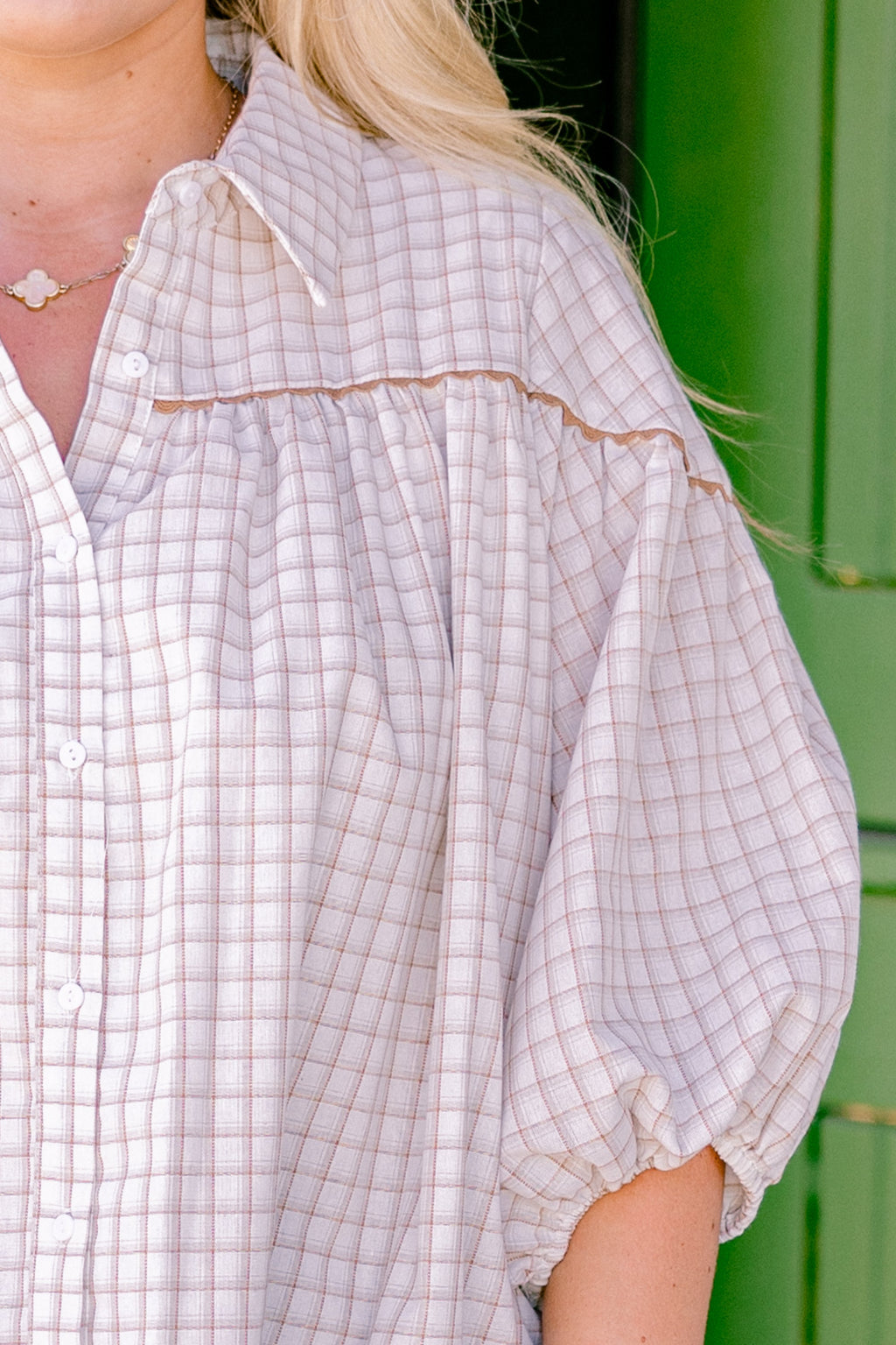 Love Is All Around Blouse, Cream Plaid