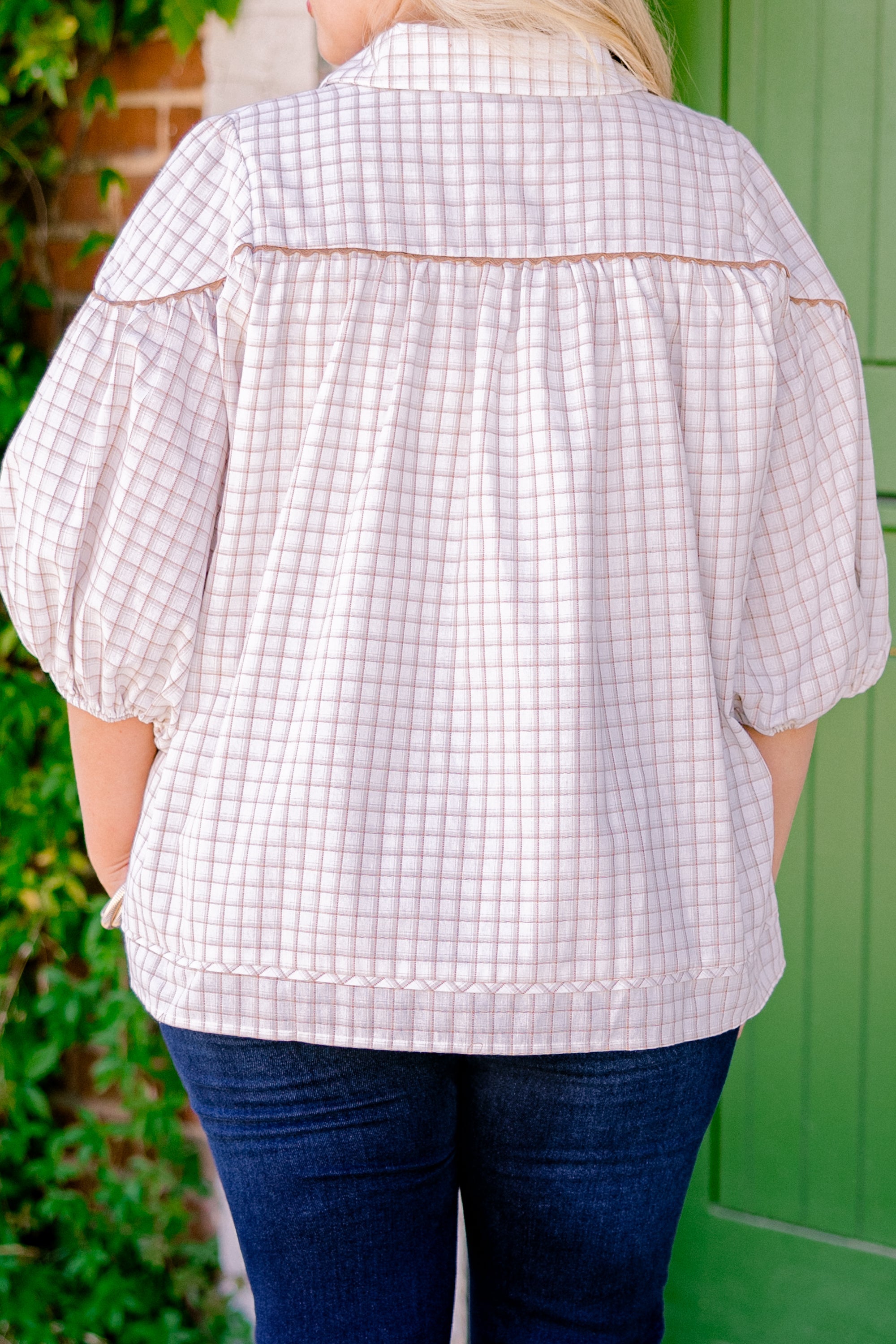Love Is All Around Blouse, Cream Plaid