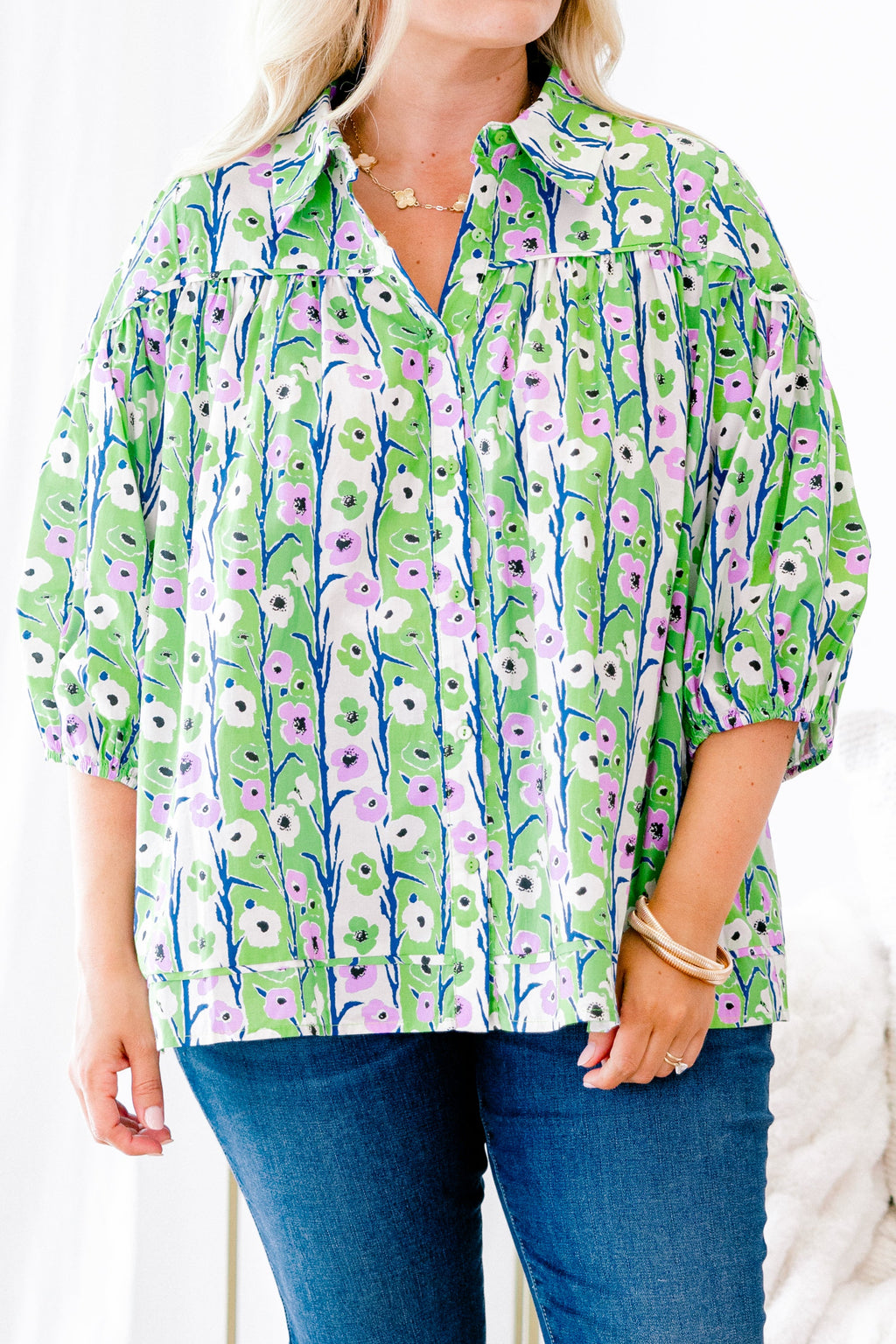 Love Is All Around Blouse, Green Floral