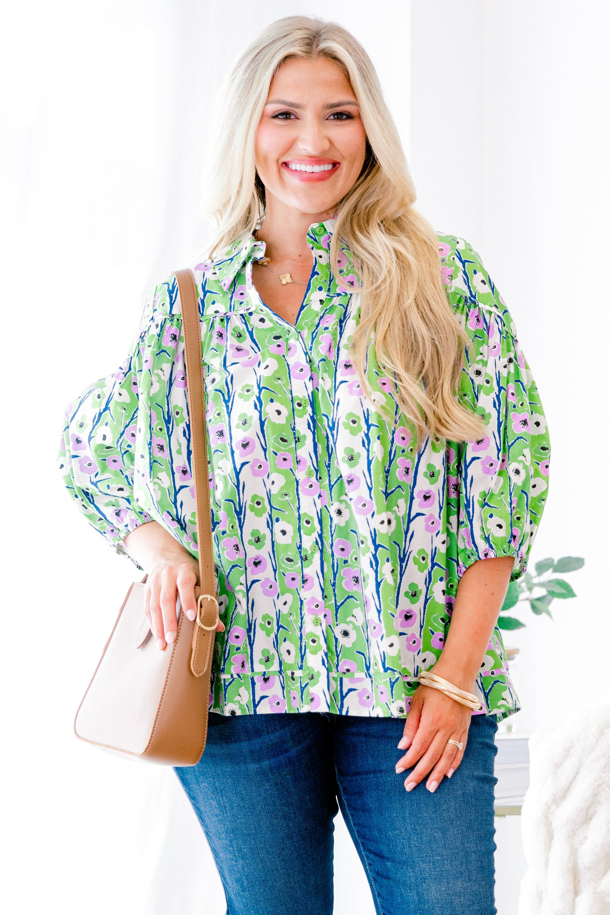 Love Is All Around Blouse, Green Floral