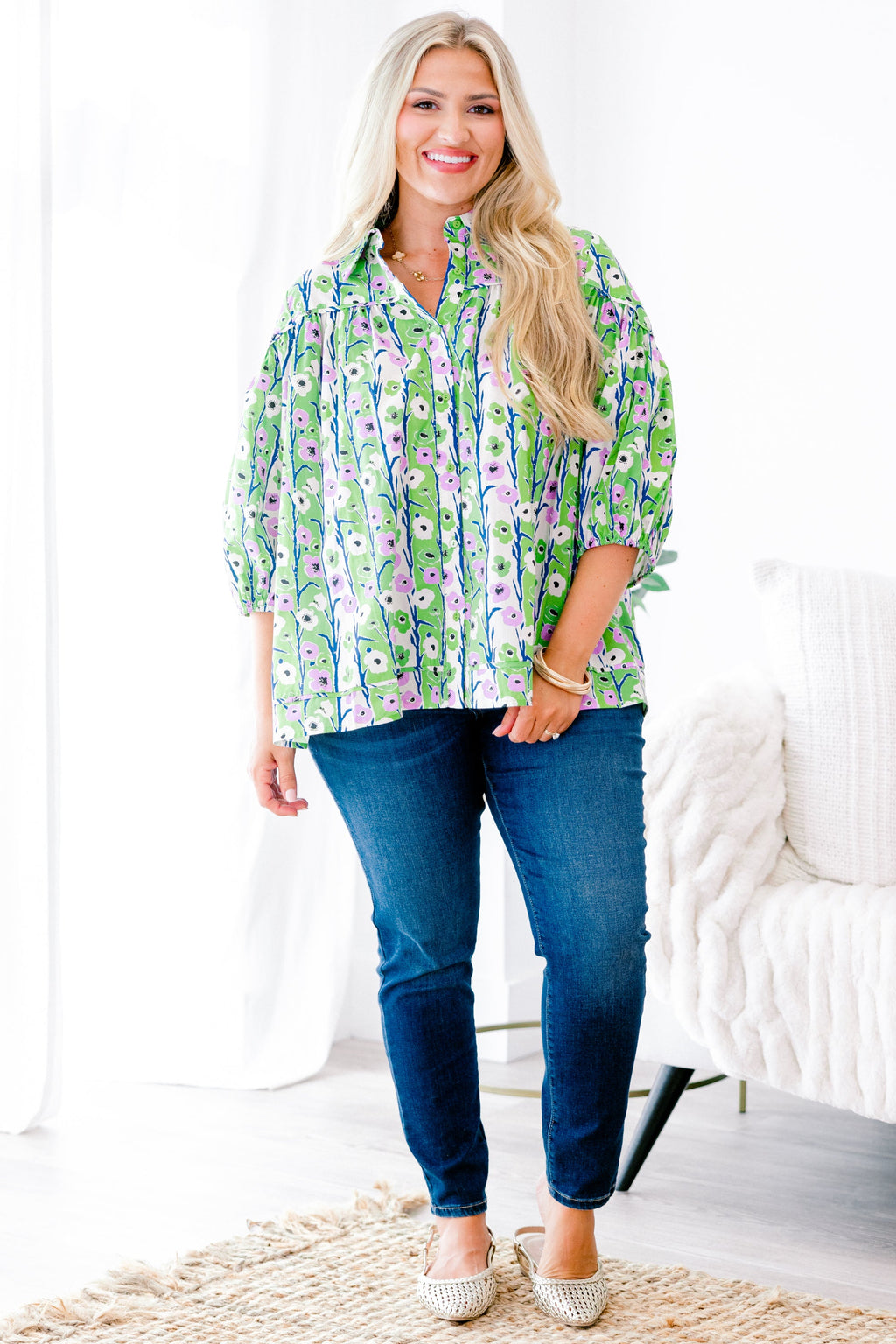 Love Is All Around Blouse, Green Floral