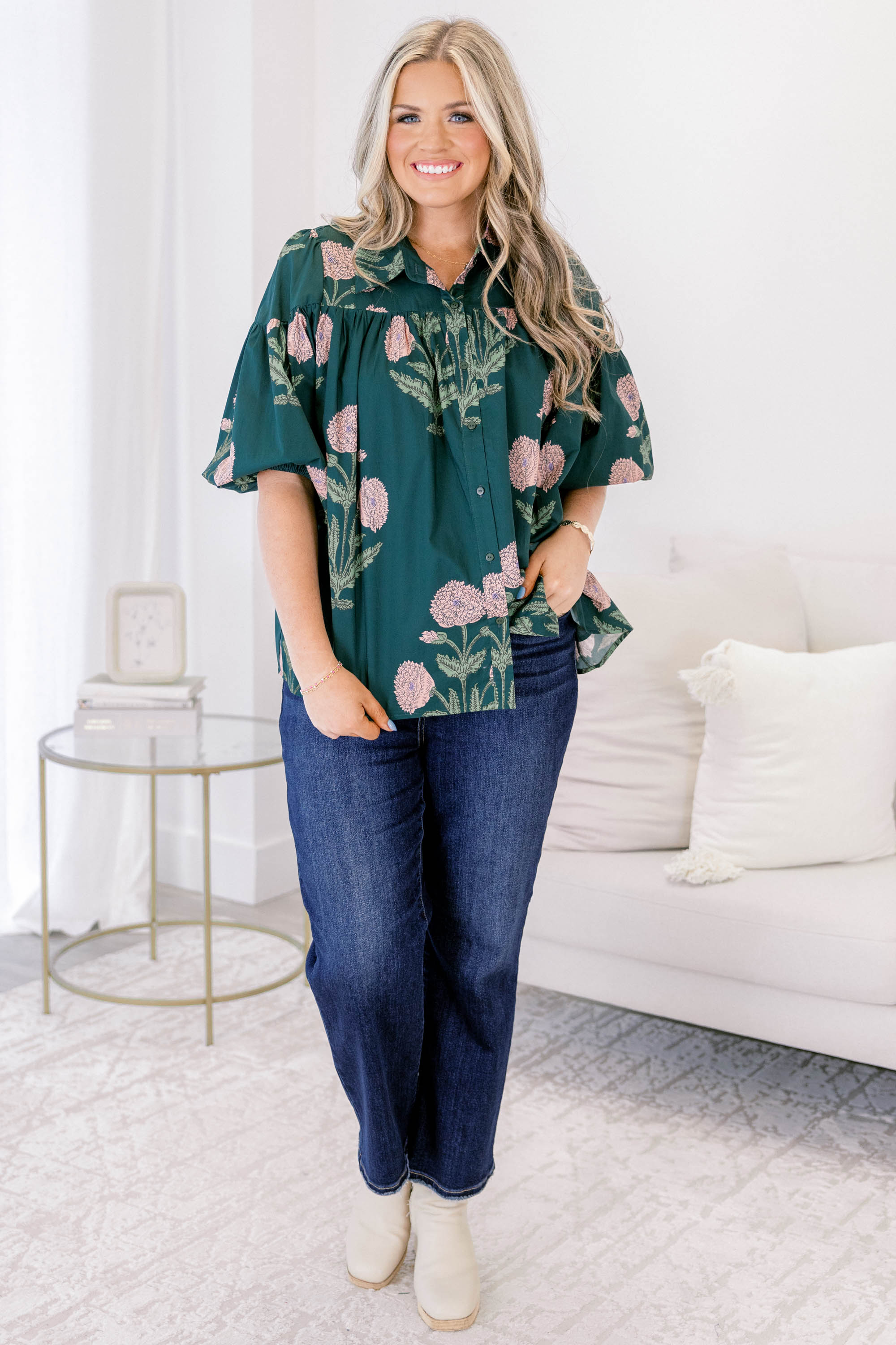Love Is All Around Blouse, Hunter Green