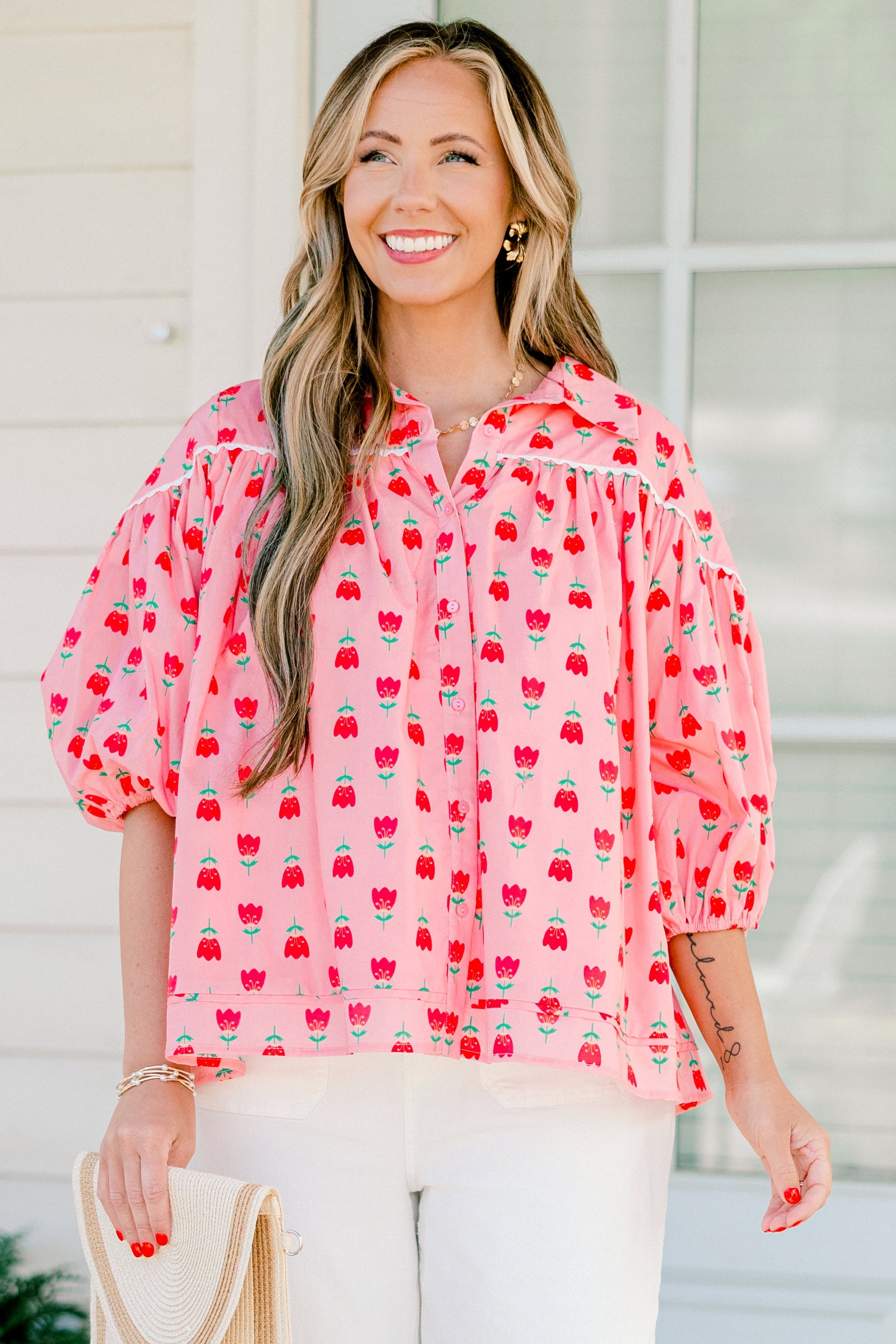 Love Is All Around Blouse, Pink-Red
