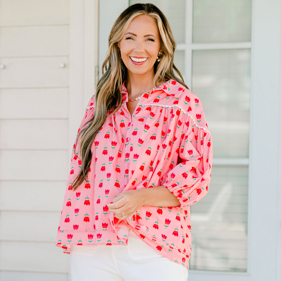 Love Is All Around Blouse, Pink-Red
