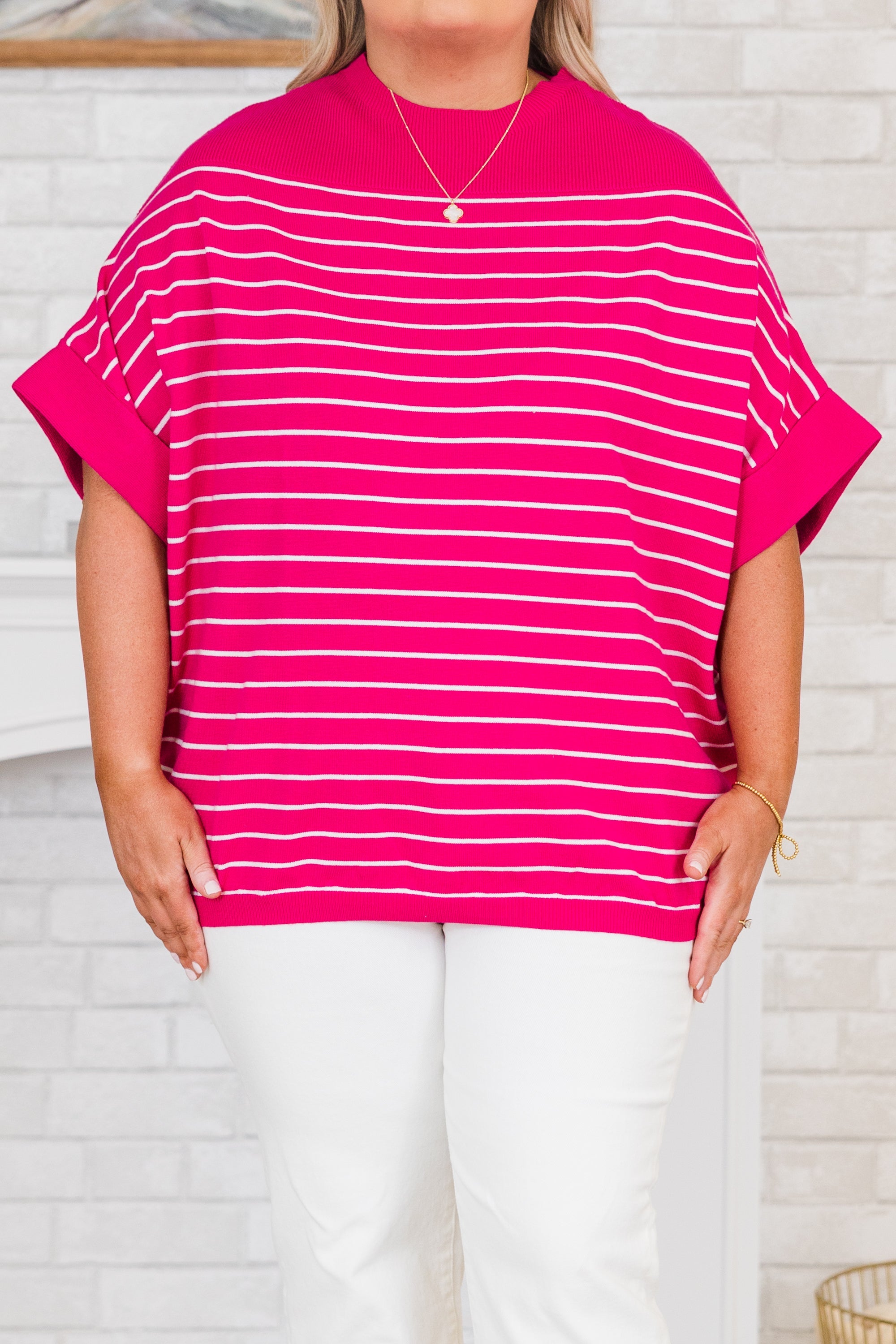 Love You Mean It Top, Hot Pink-Ivory