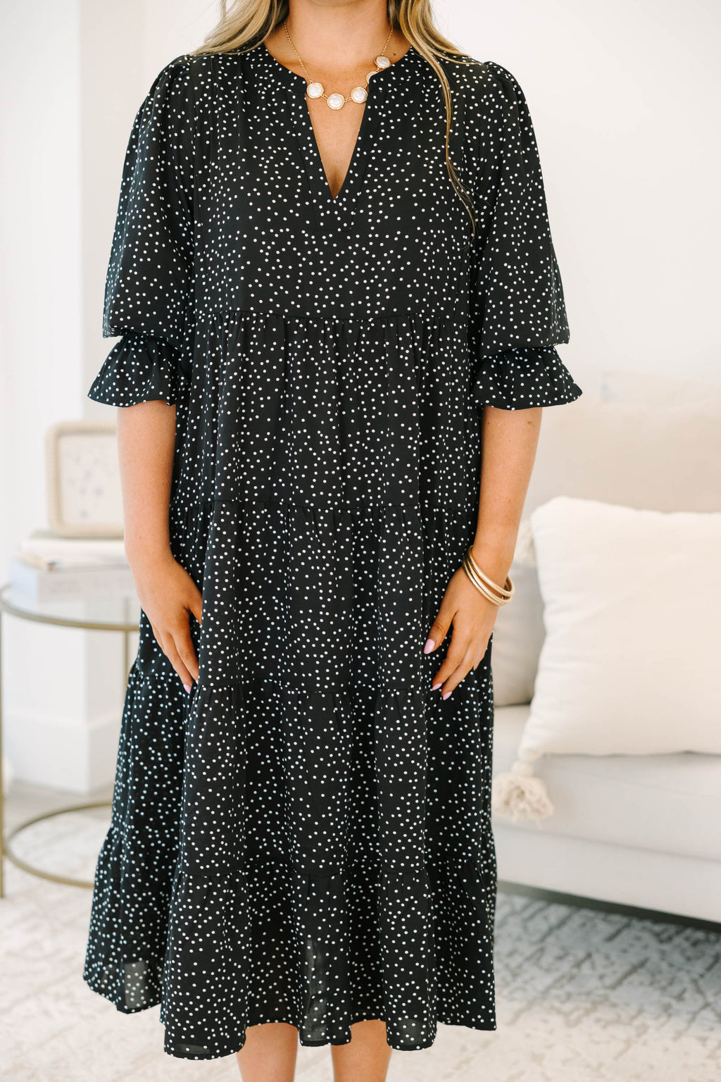 Love You So Dress, Black Ditsy Polka Dot
