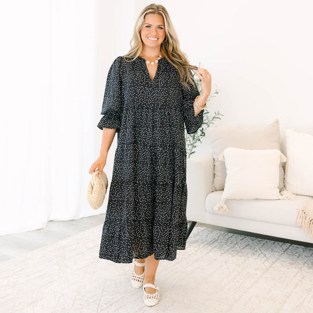 Love You So Dress, Black Ditsy Polka Dot