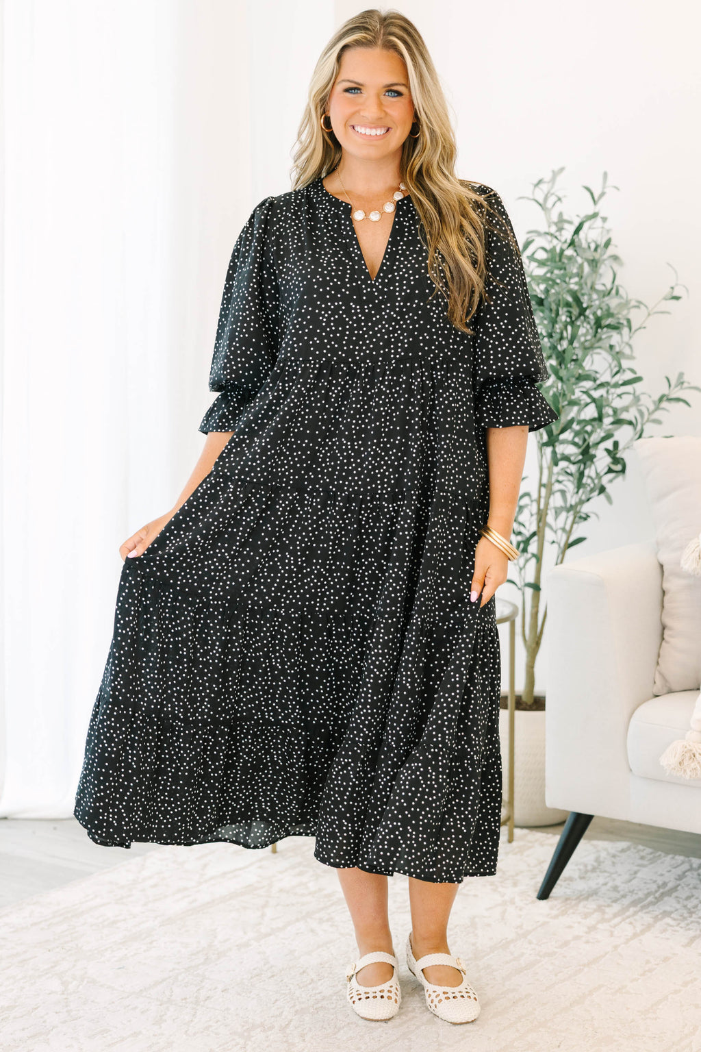 Love You So Dress, Black Ditsy Polka Dot