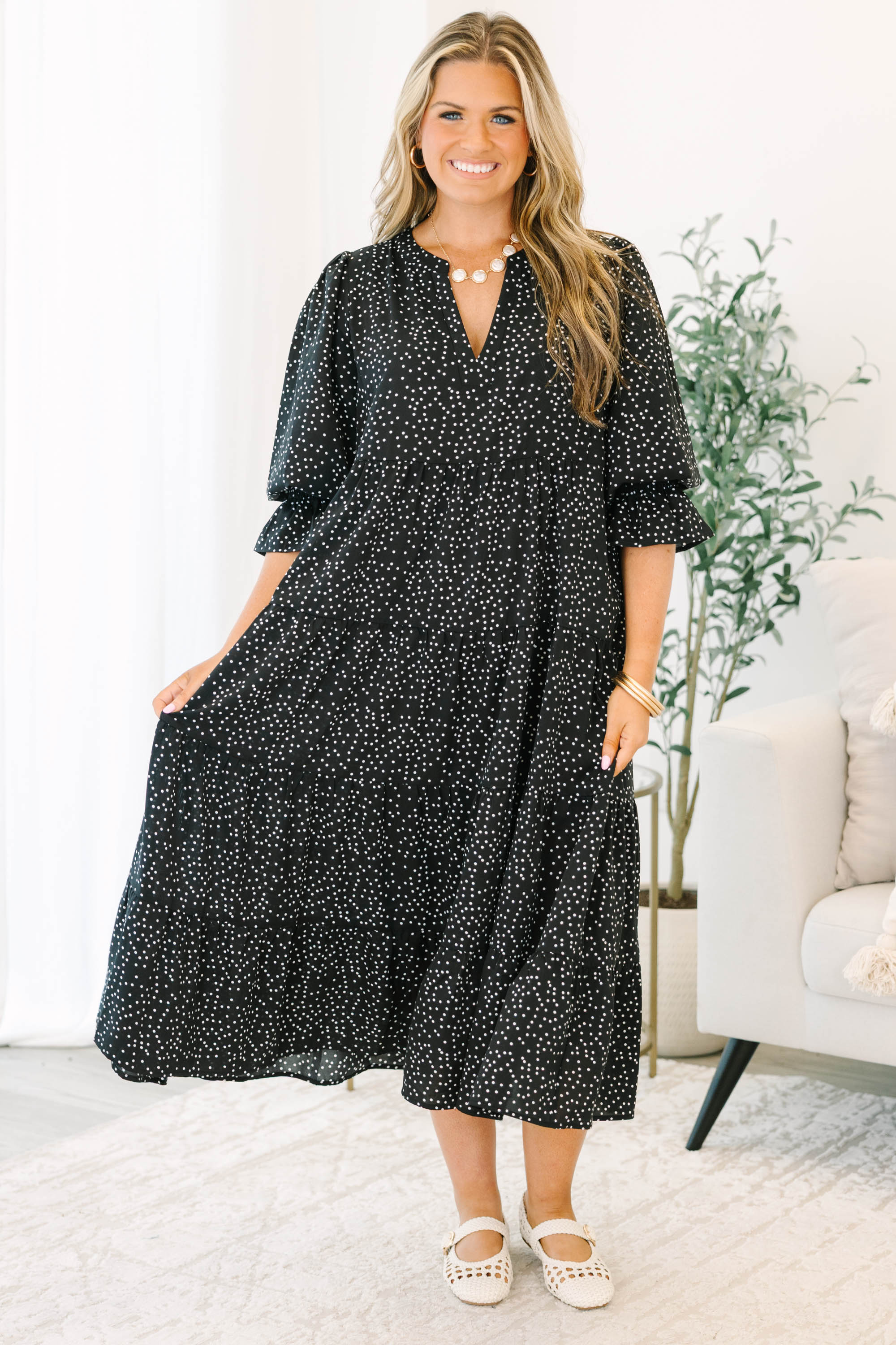 Love You So Dress, Black Ditsy Polka Dot