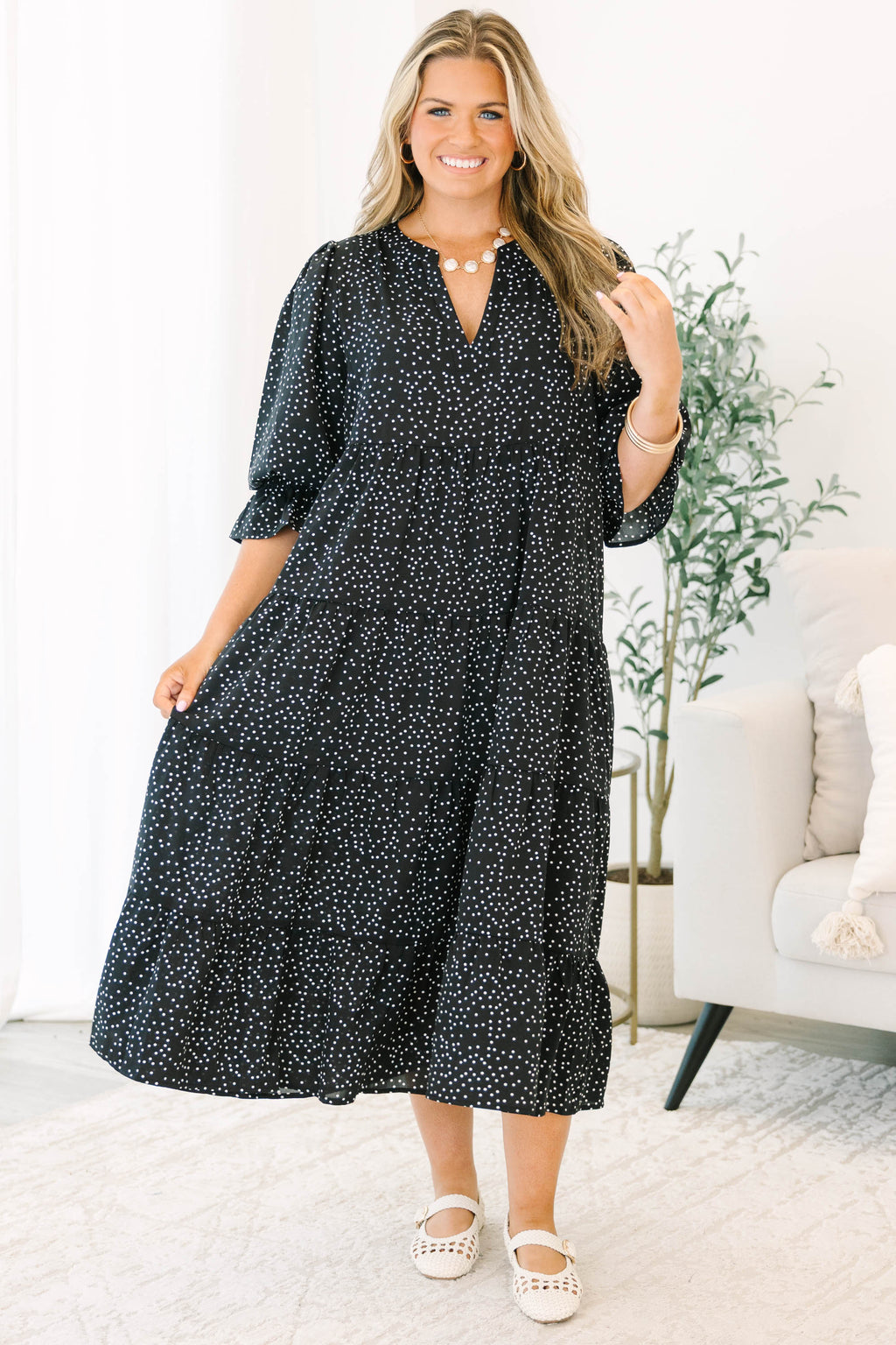 Love You So Dress, Black Ditsy Polka Dot