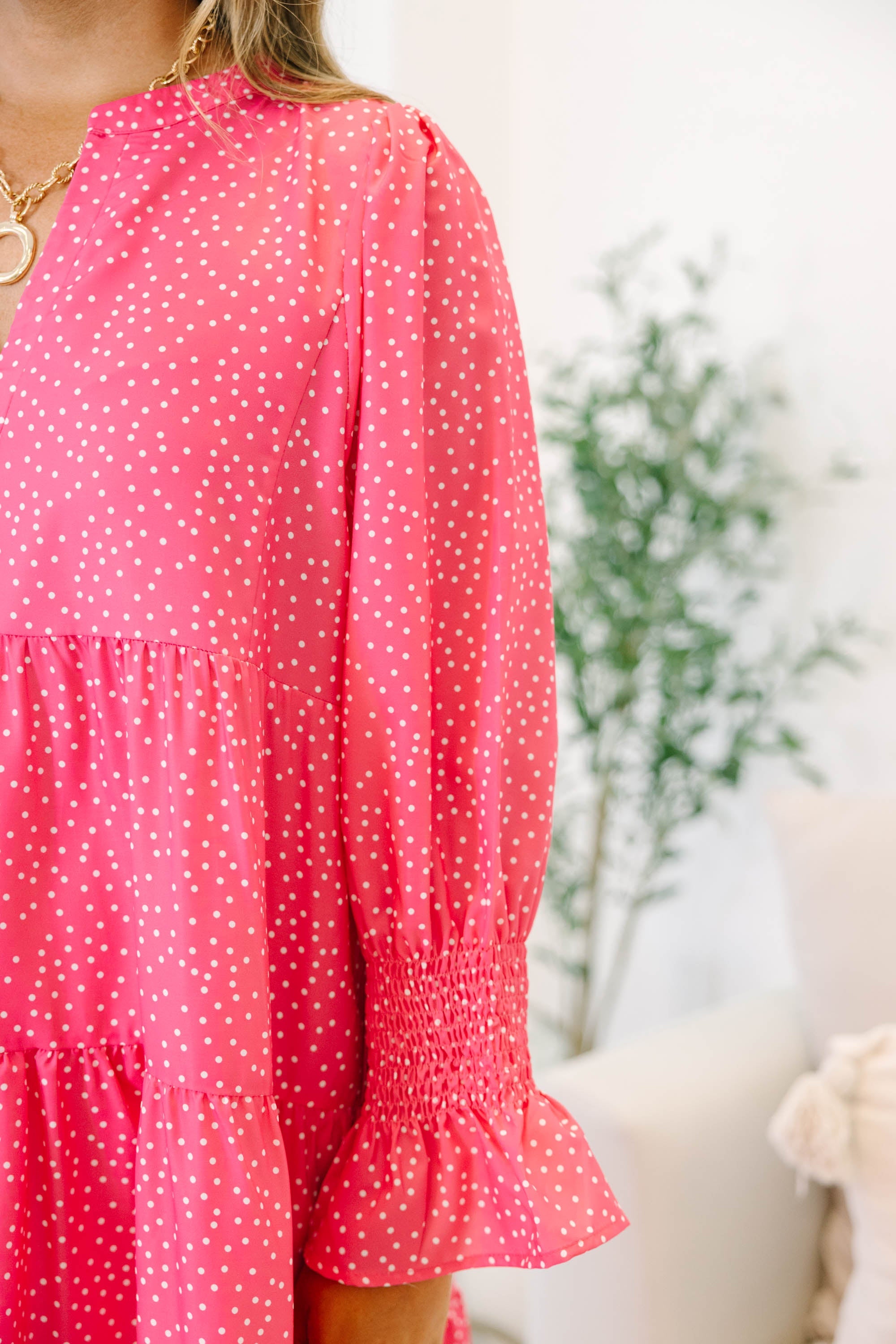 Love You So Dress, Fuchsia Polka Dot