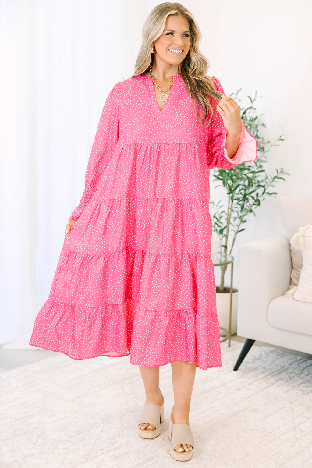 Love You So Dress, Fuchsia Polka Dot